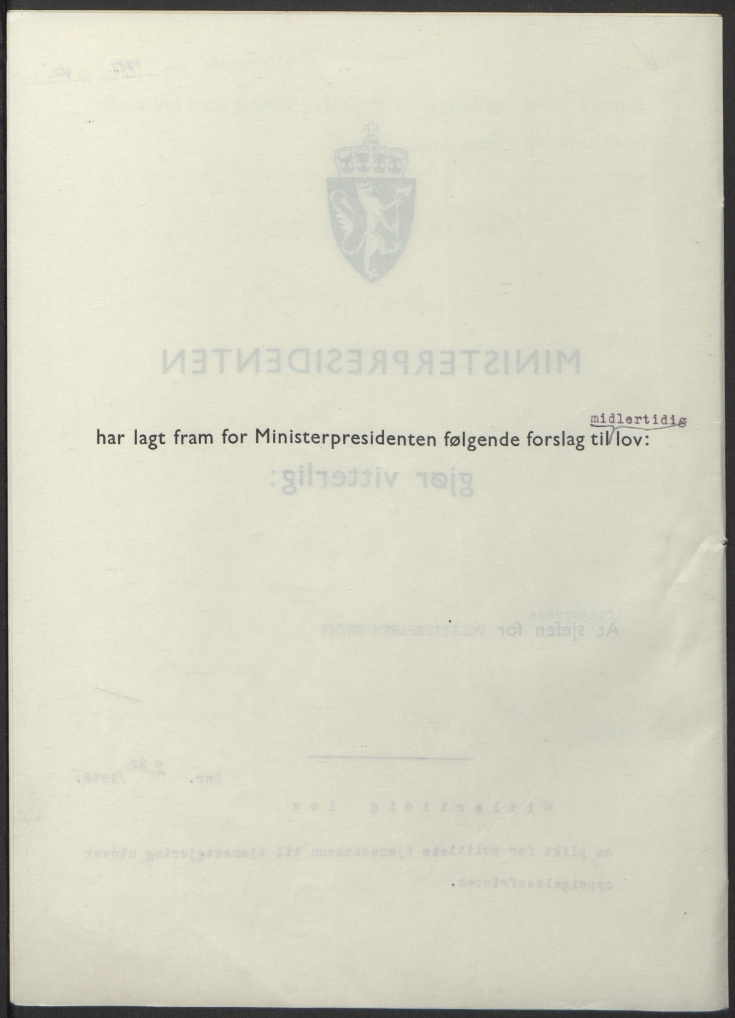 NS-administrasjonen 1940-1945 (Statsrådsekretariatet, de kommisariske statsråder mm), AV/RA-S-4279/D/Db/L0098: Lover II, 1942, p. 574