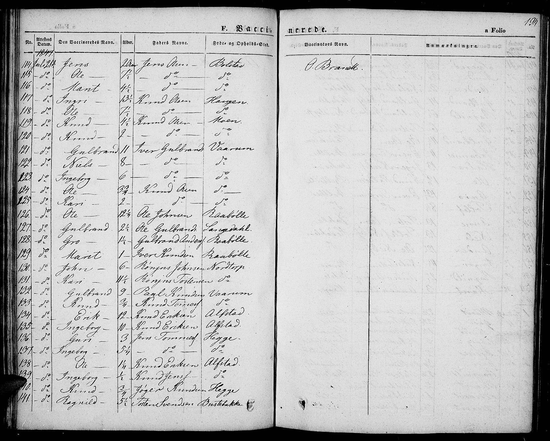 Slidre prestekontor, SAH/PREST-134/H/Ha/Haa/L0004: Parish register (official) no. 4, 1831-1848, p. 194