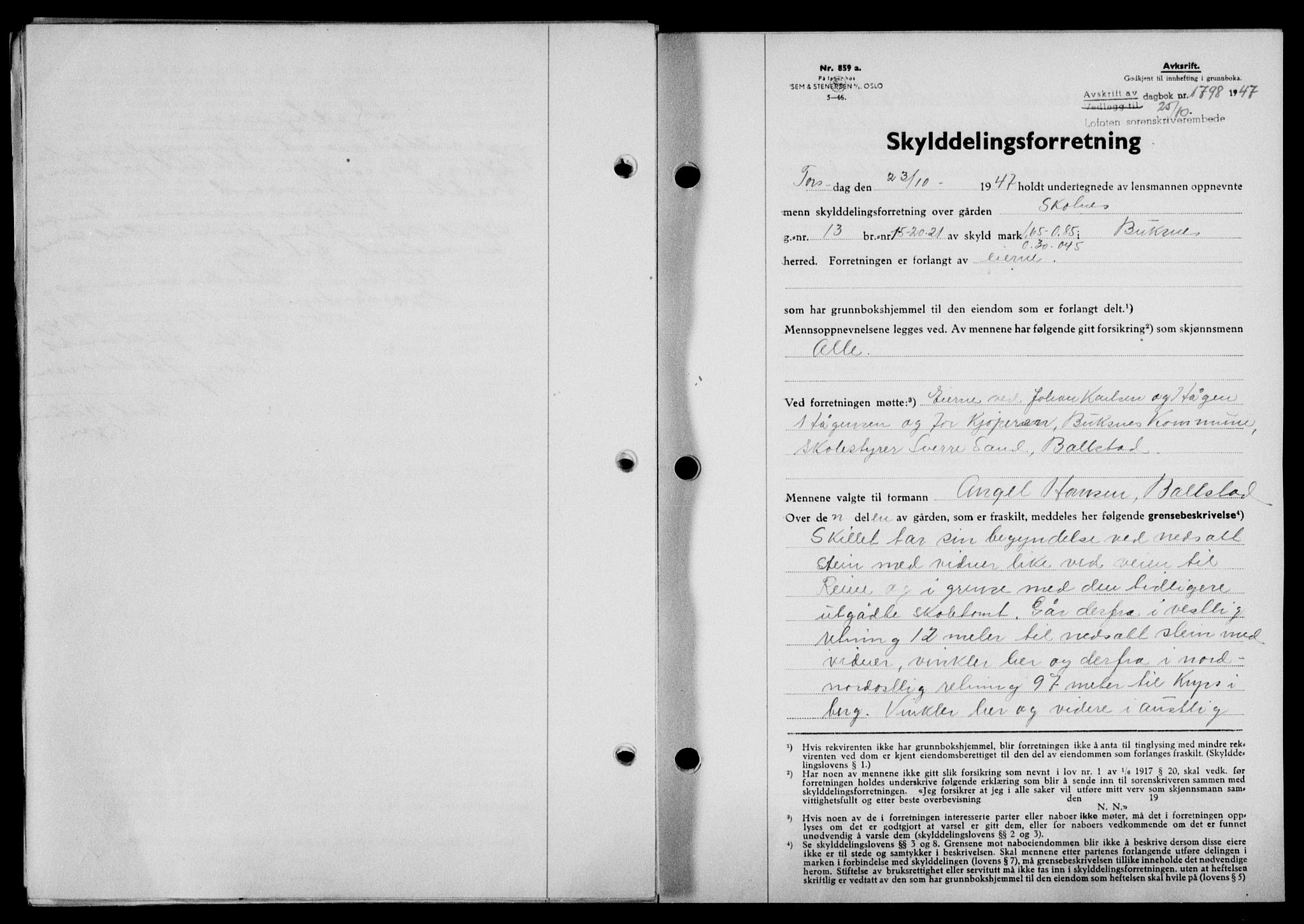 Lofoten sorenskriveri, SAT/A-0017/1/2/2C/L0017a: Mortgage book no. 17a, 1947-1948, Diary no: : 1798/1947