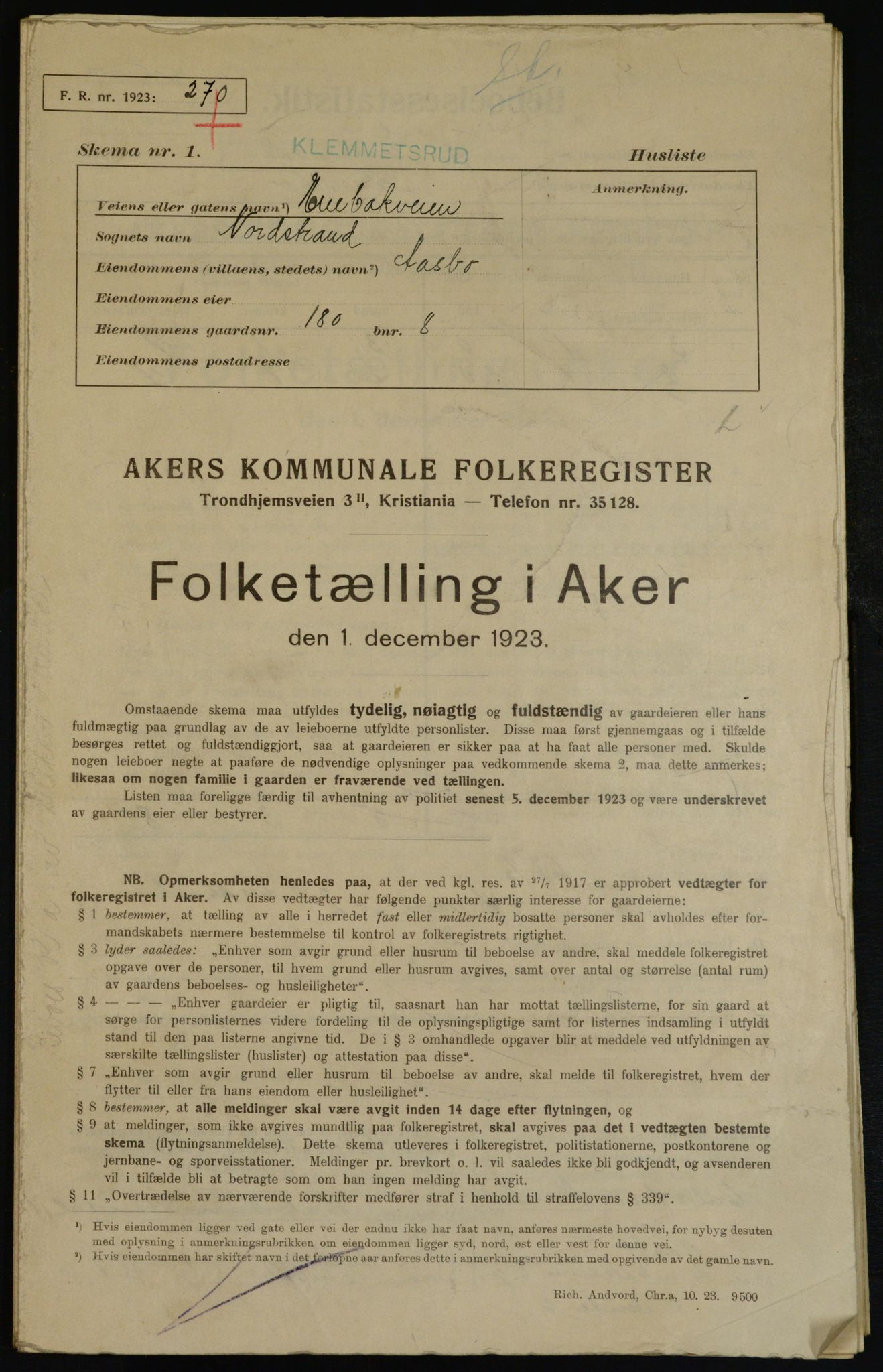 , Municipal Census 1923 for Aker, 1923, p. 38291