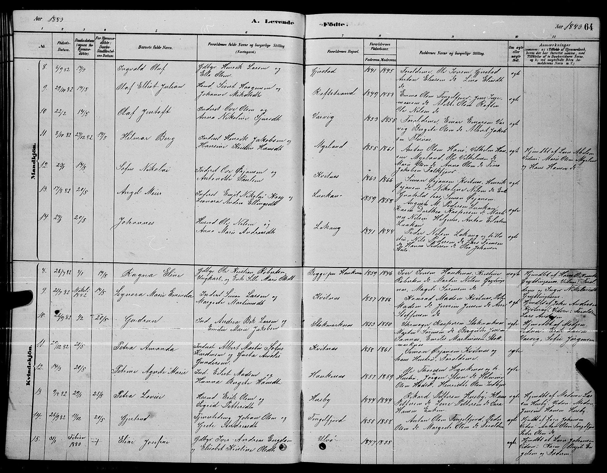 Ministerialprotokoller, klokkerbøker og fødselsregistre - Nordland, SAT/A-1459/888/L1267: Parish register (copy) no. 888C05, 1878-1890, p. 64