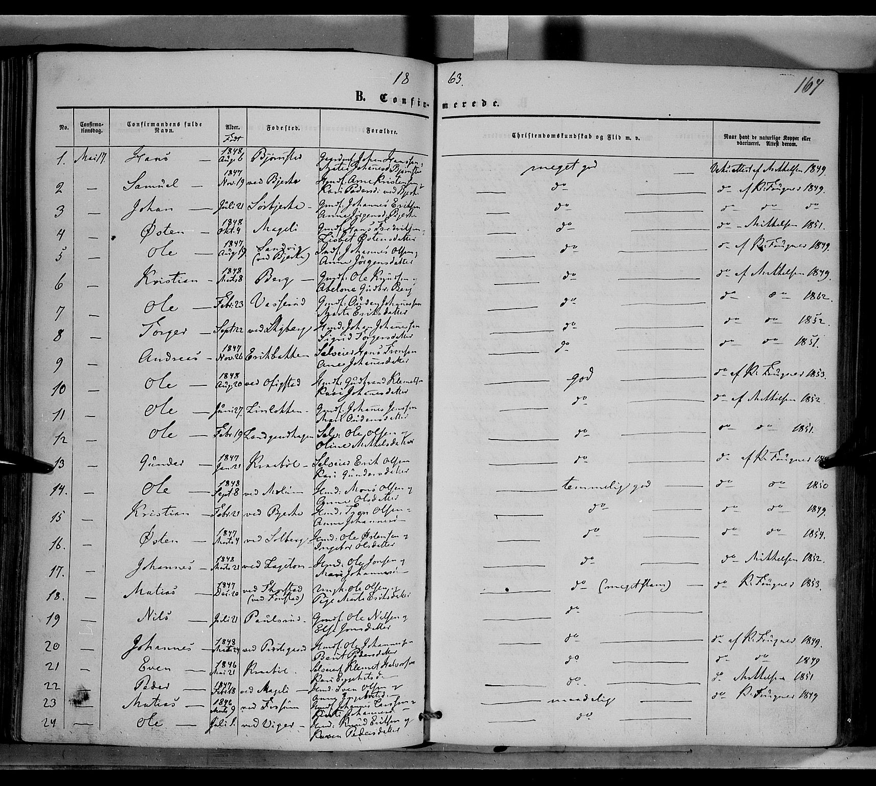 Øyer prestekontor, SAH/PREST-084/H/Ha/Haa/L0006: Parish register (official) no. 6, 1858-1874, p. 167