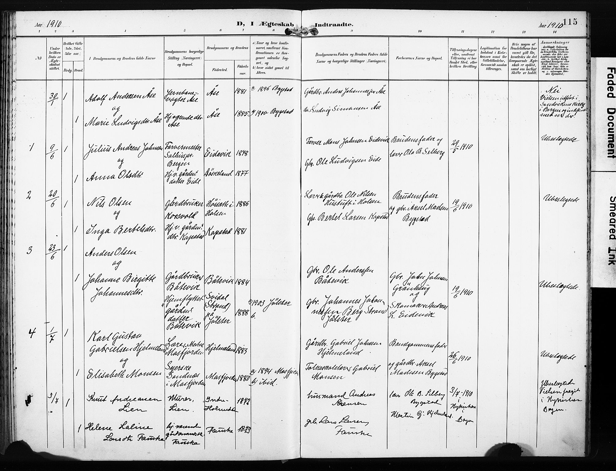 Gaular sokneprestembete, SAB/A-80001/H/Haa: Parish register (official) no. C 2, 1898-1910, p. 115