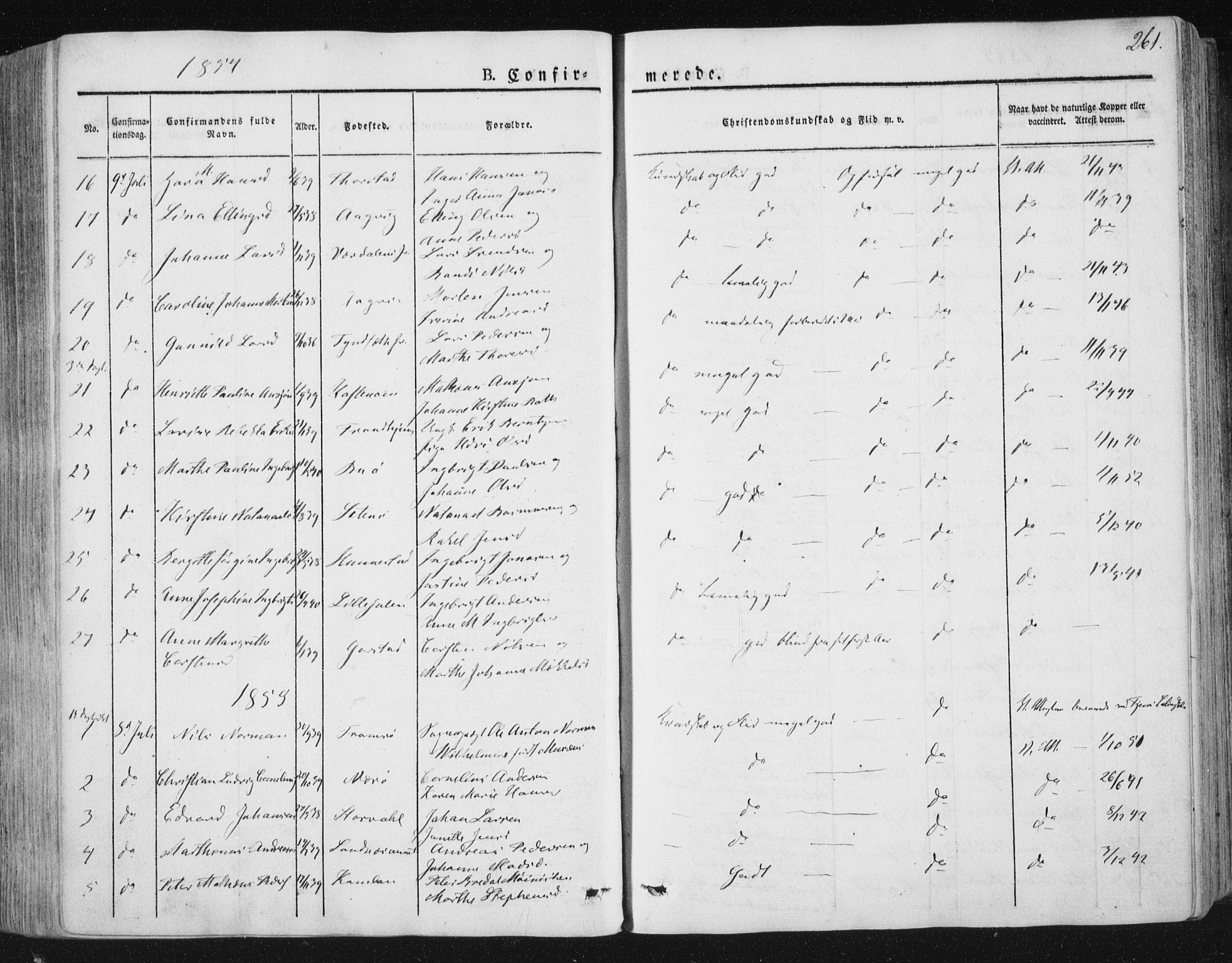 Ministerialprotokoller, klokkerbøker og fødselsregistre - Nord-Trøndelag, SAT/A-1458/784/L0669: Parish register (official) no. 784A04, 1829-1859, p. 261