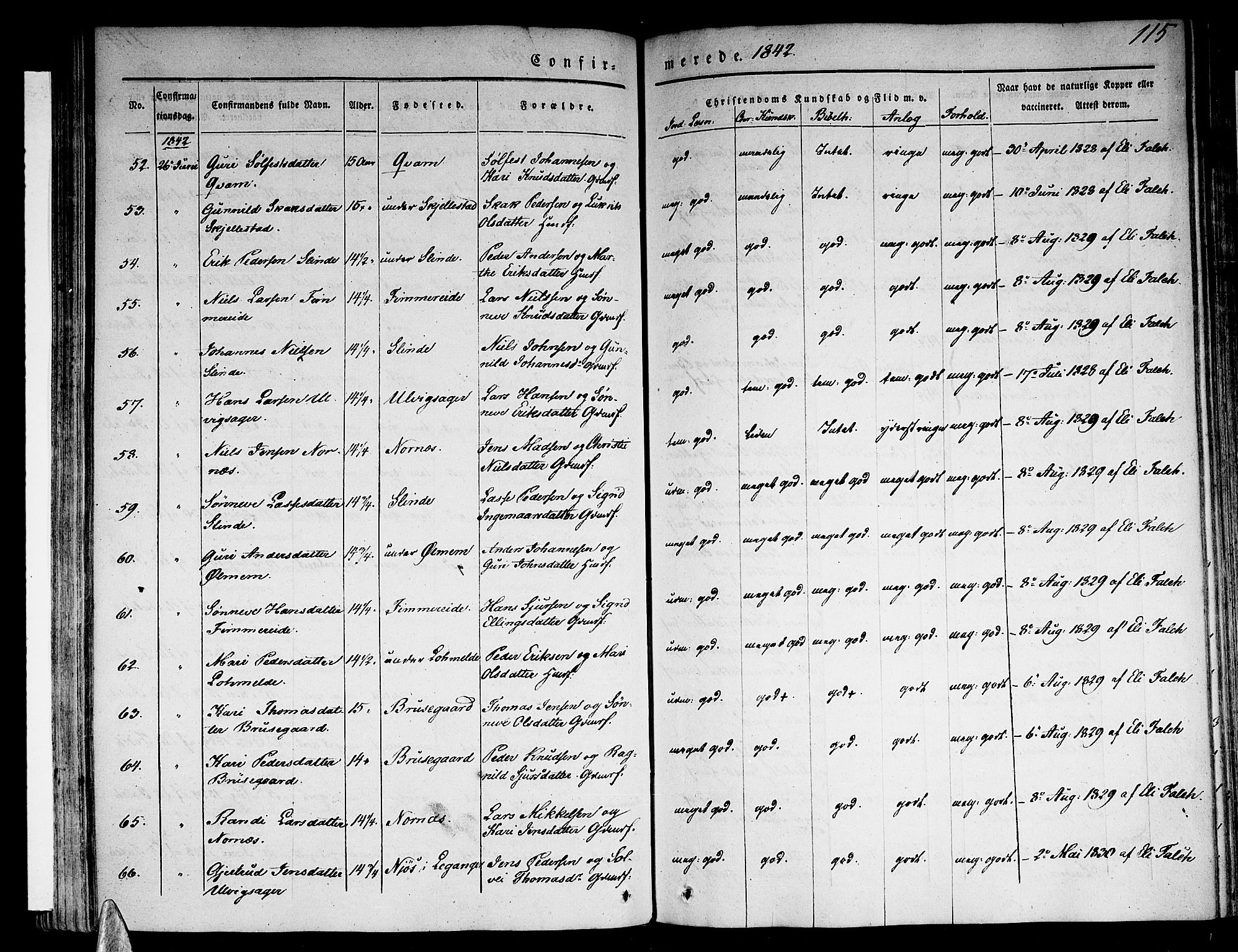 Sogndal sokneprestembete, AV/SAB-A-81301/H/Haa/Haaa/L0011: Parish register (official) no. A 11, 1839-1847, p. 115