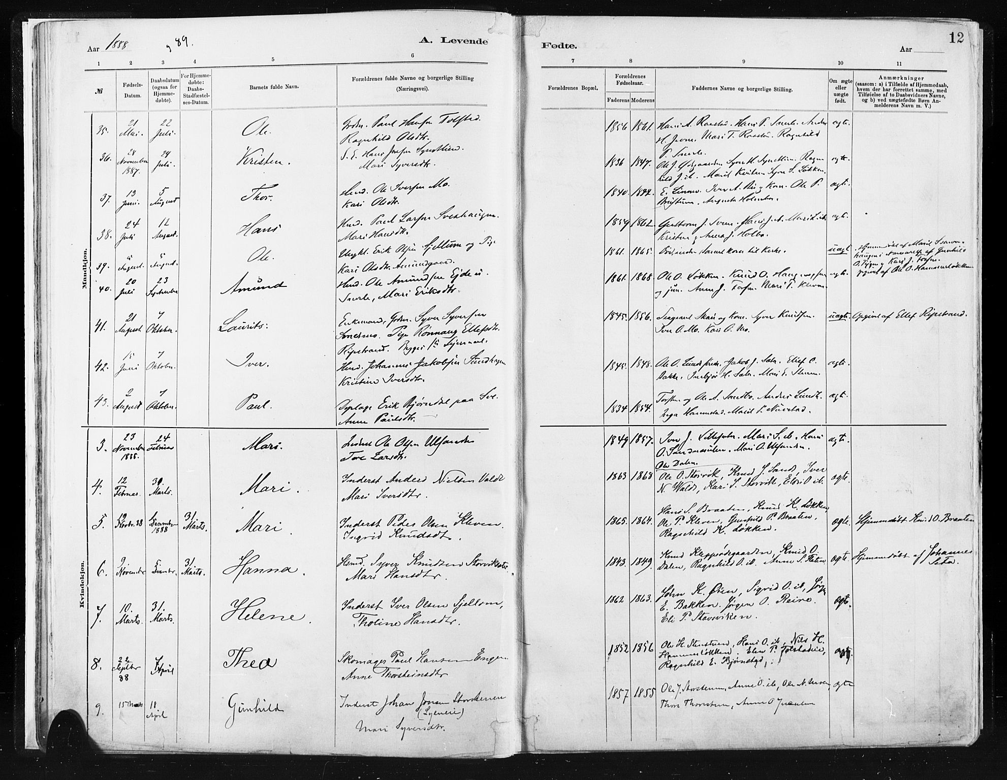 Vågå prestekontor, AV/SAH-PREST-076/H/Ha/Haa/L0009: Parish register (official) no. 9, 1886-1904, p. 12