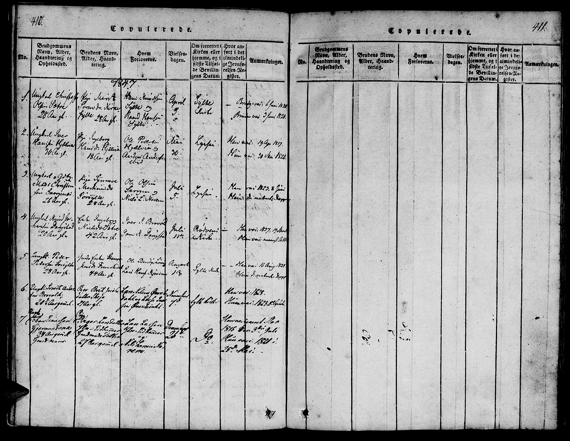 Ministerialprotokoller, klokkerbøker og fødselsregistre - Møre og Romsdal, AV/SAT-A-1454/541/L0544: Parish register (official) no. 541A01, 1818-1847, p. 410-411