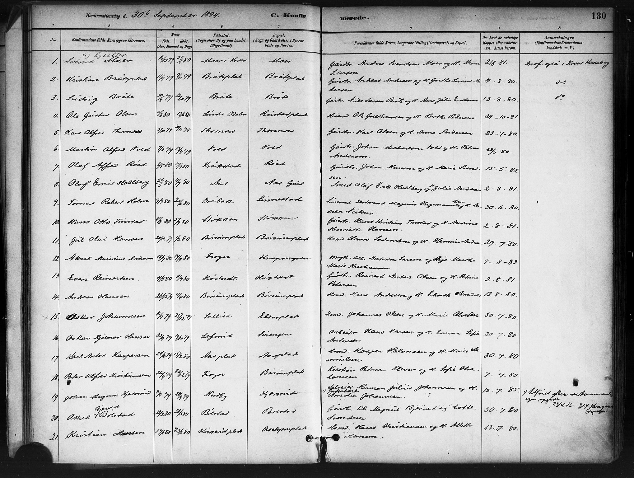 Ås prestekontor Kirkebøker, SAO/A-10894/F/Fa/L0009: Parish register (official) no. I 9, 1881-1900, p. 130