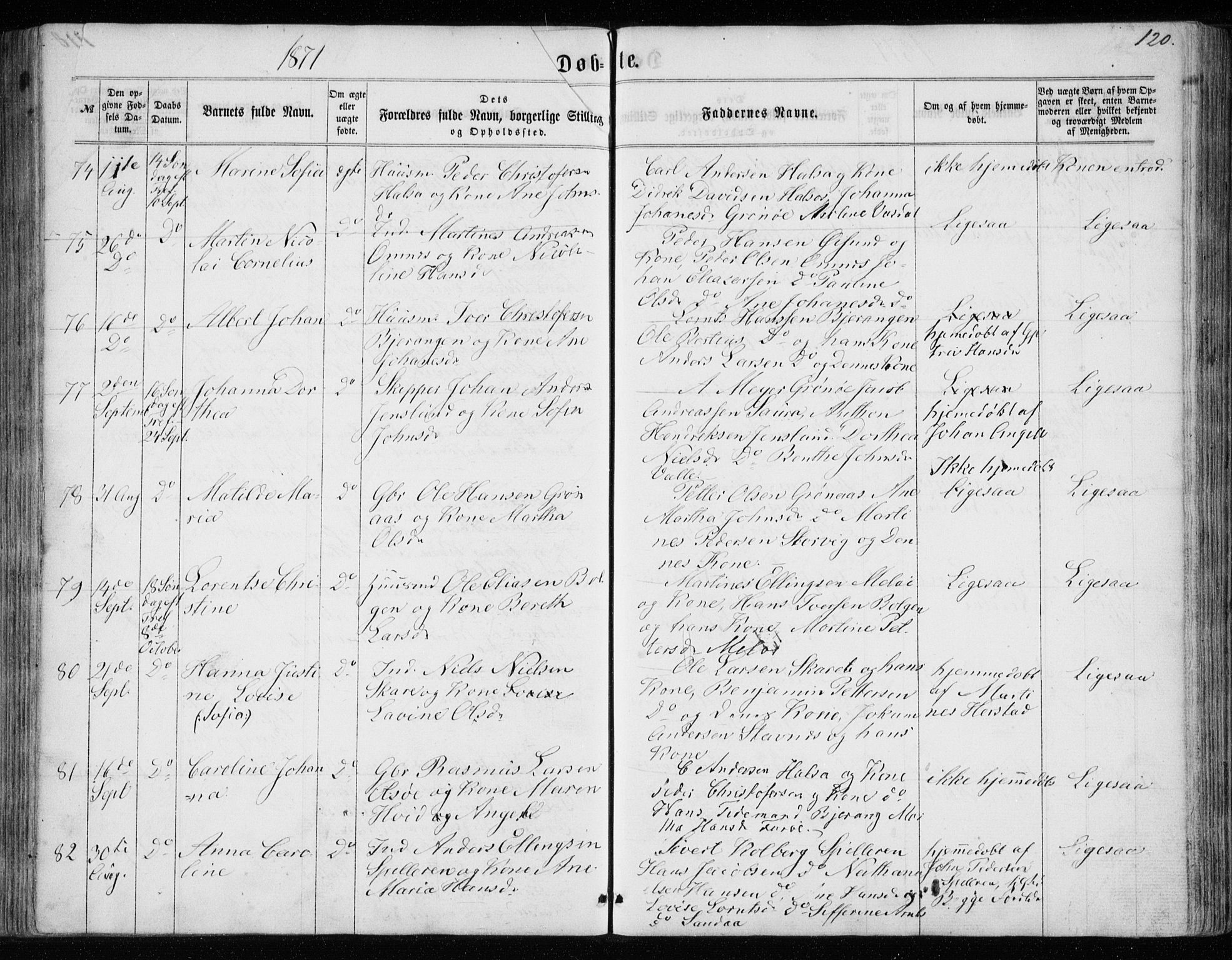 Ministerialprotokoller, klokkerbøker og fødselsregistre - Nordland, SAT/A-1459/843/L0634: Parish register (copy) no. 843C03, 1860-1884, p. 120
