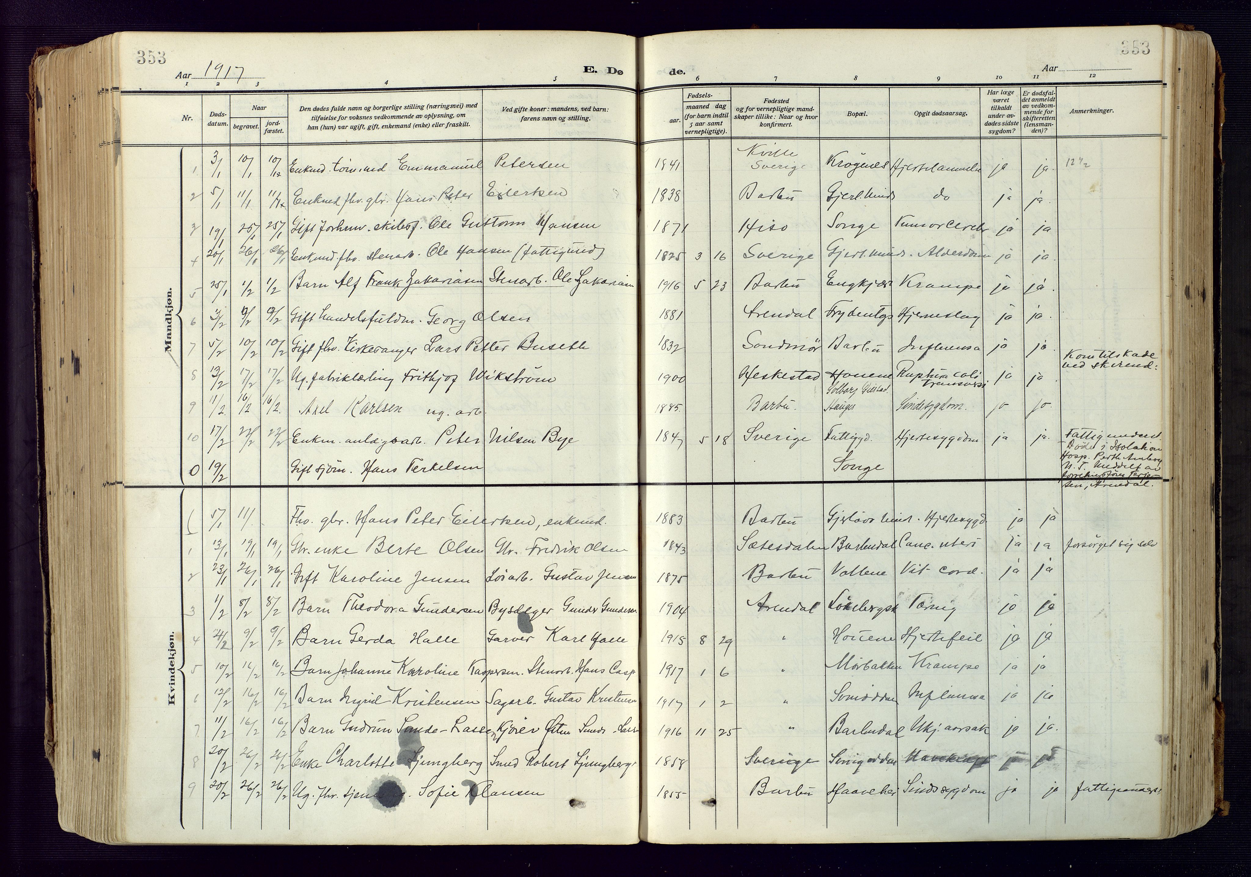 Barbu sokneprestkontor, AV/SAK-1111-0003/F/Fa/L0006: Parish register (official) no. A 6, 1910-1929, p. 353