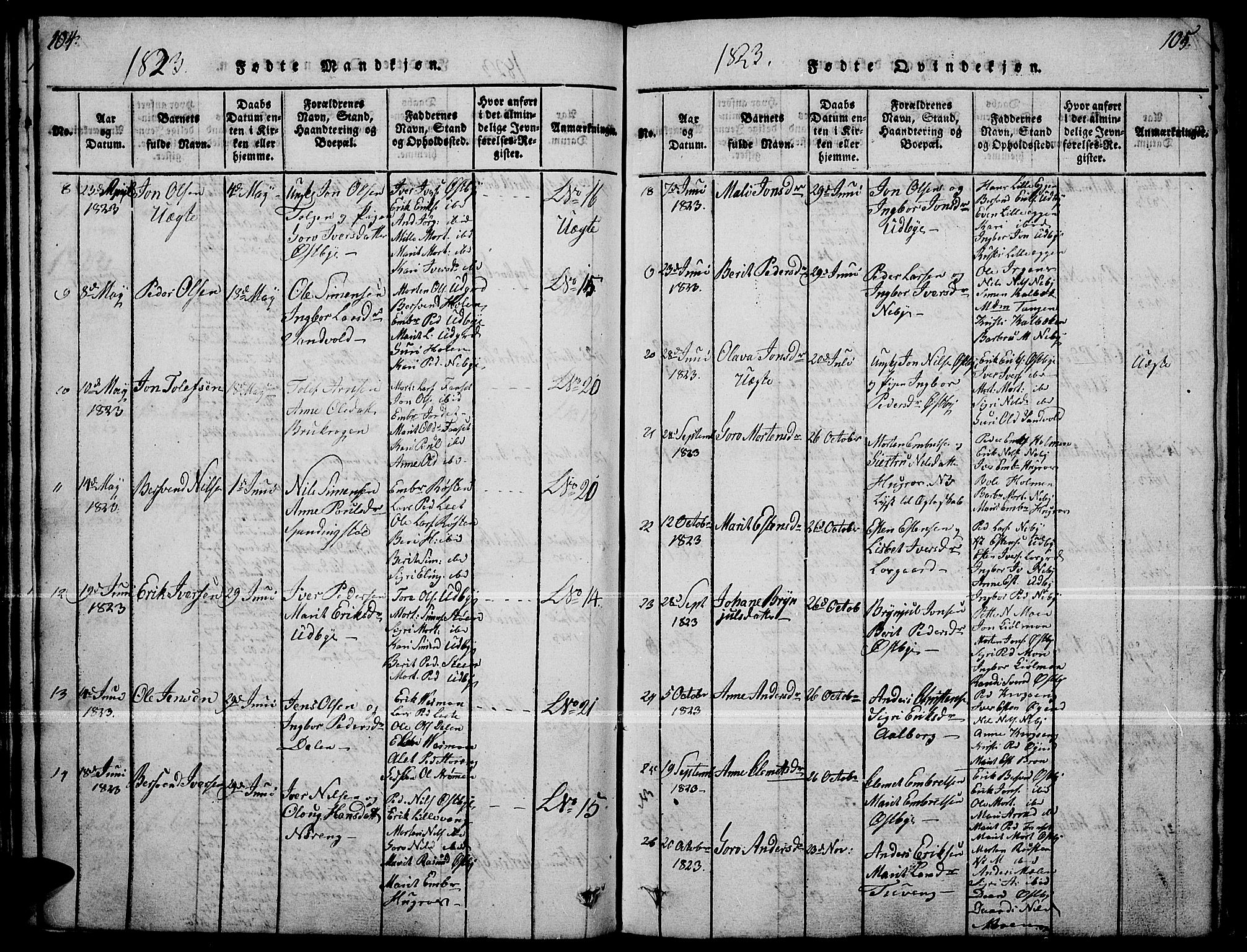 Tynset prestekontor, AV/SAH-PREST-058/H/Ha/Haa/L0018: Parish register (official) no. 18, 1815-1829, p. 104-105