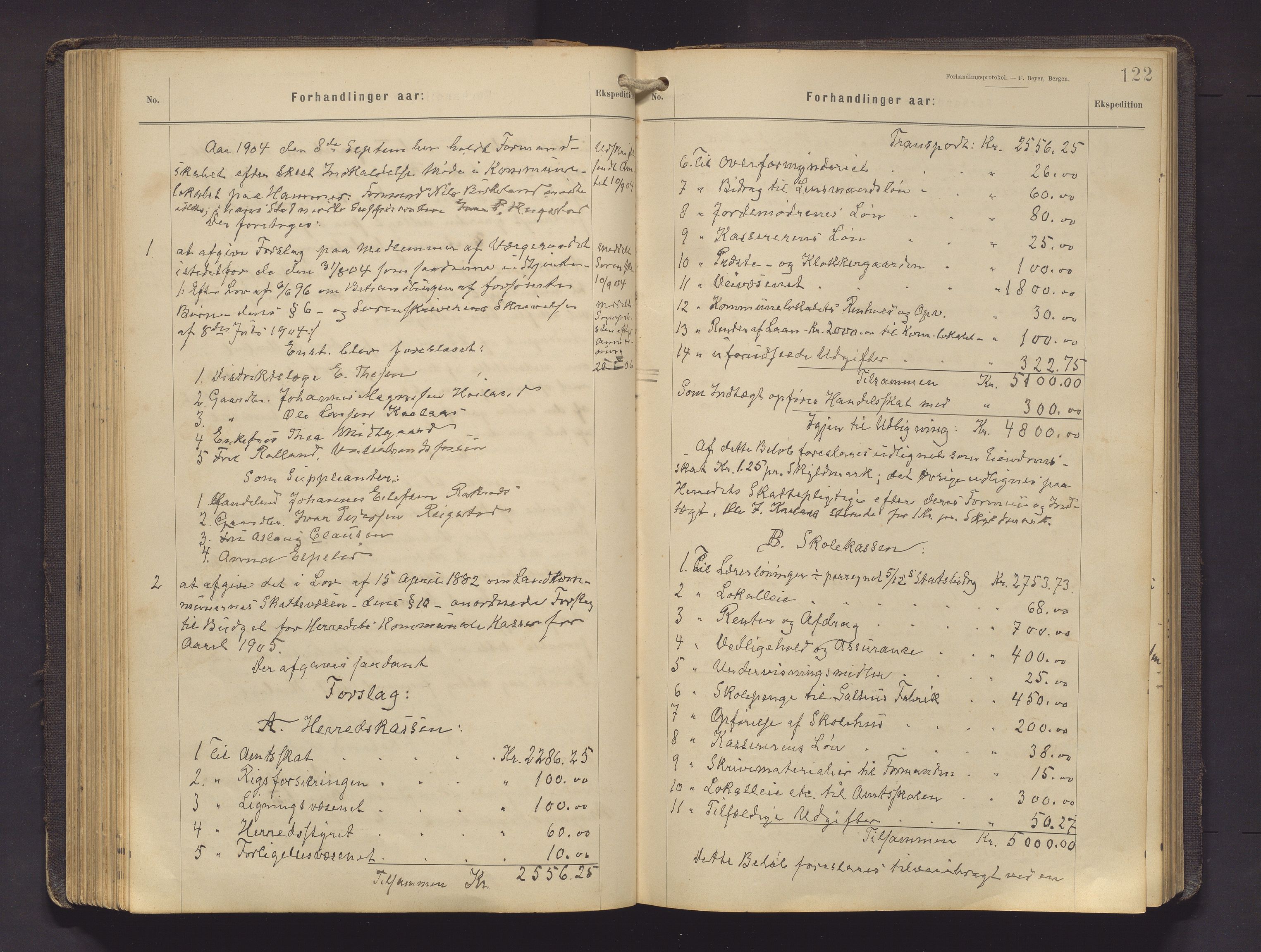 Hamre kommune. Formannskapet, IKAH/1254-021/A/Aa/L0005: Møtebok for formannskap, heradsstyre og soknestyra i Hamre og Åsane, 1899-1909, p. 122