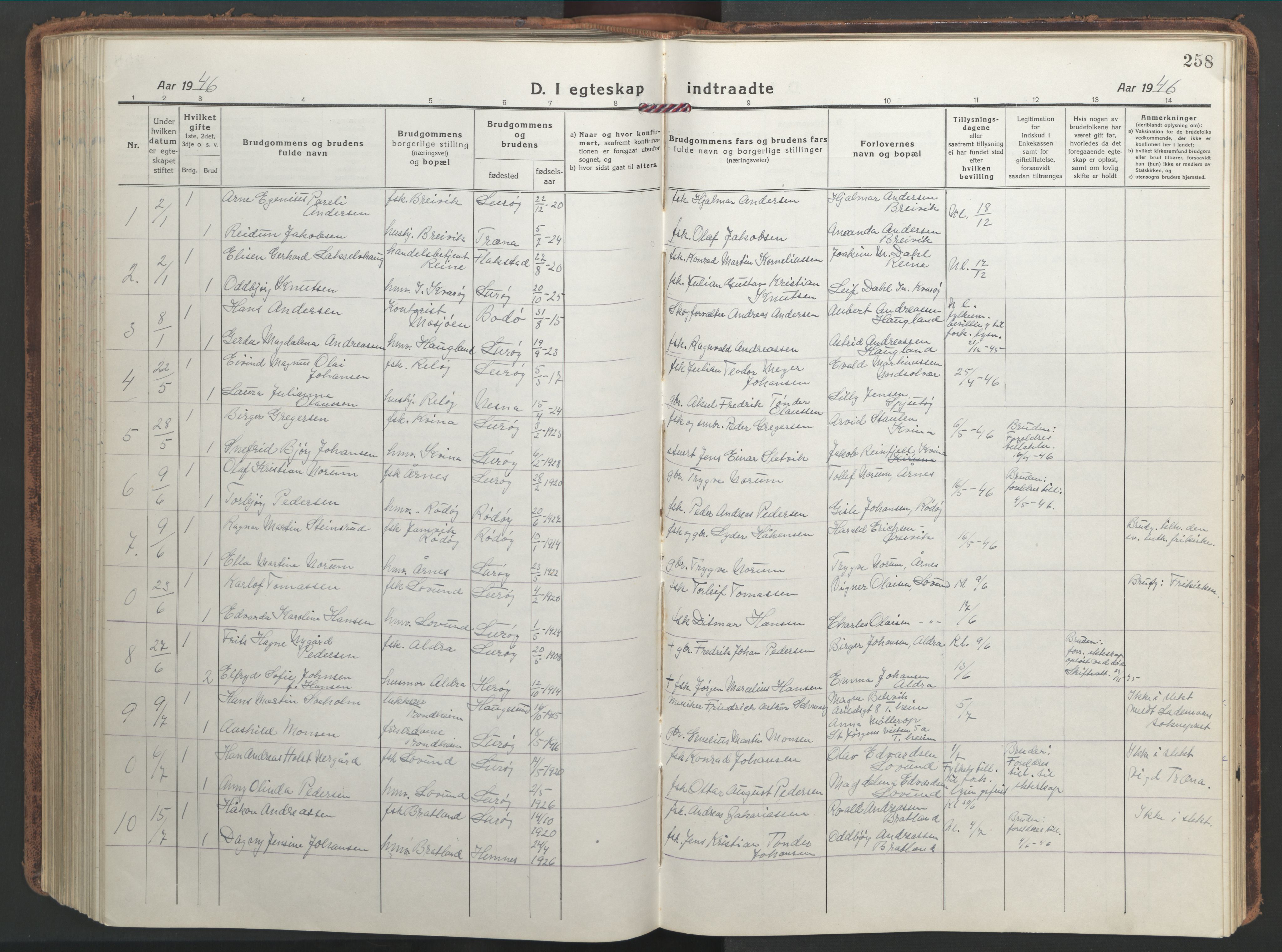 Ministerialprotokoller, klokkerbøker og fødselsregistre - Nordland, SAT/A-1459/839/L0574: Parish register (copy) no. 839C04, 1918-1950, p. 258