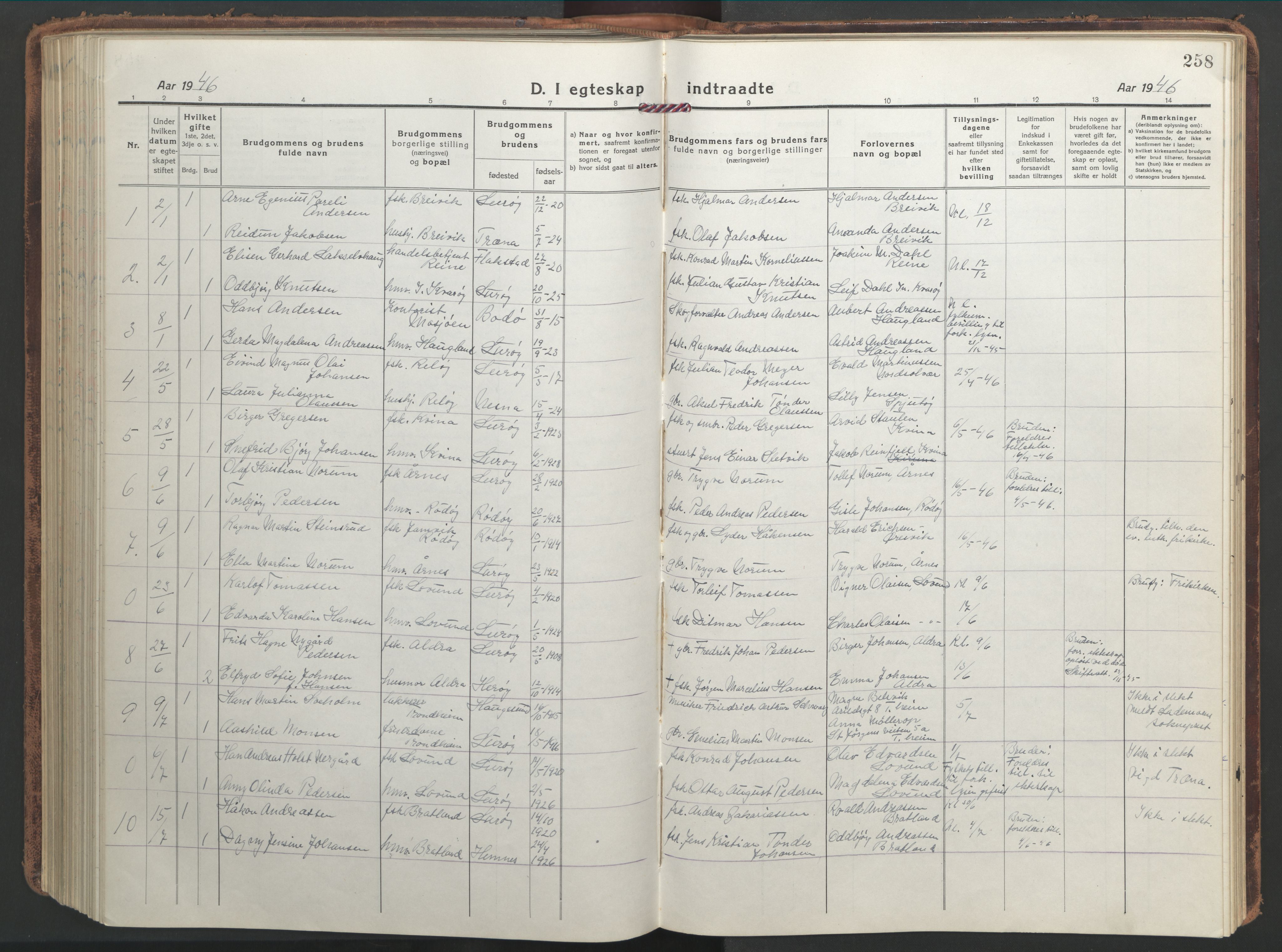 Ministerialprotokoller, klokkerbøker og fødselsregistre - Nordland, AV/SAT-A-1459/839/L0574: Parish register (copy) no. 839C04, 1918-1950, p. 258