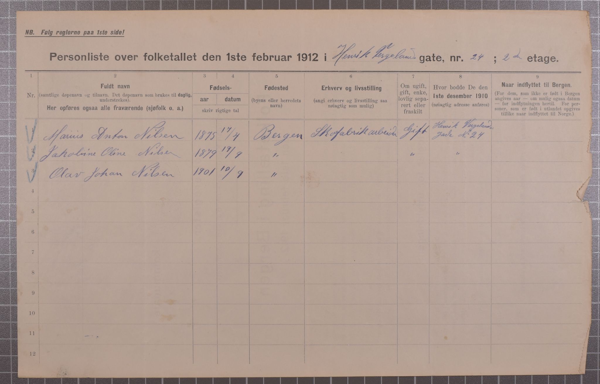 SAB, Municipal Census 1912 for Bergen, 1912, p. 2889