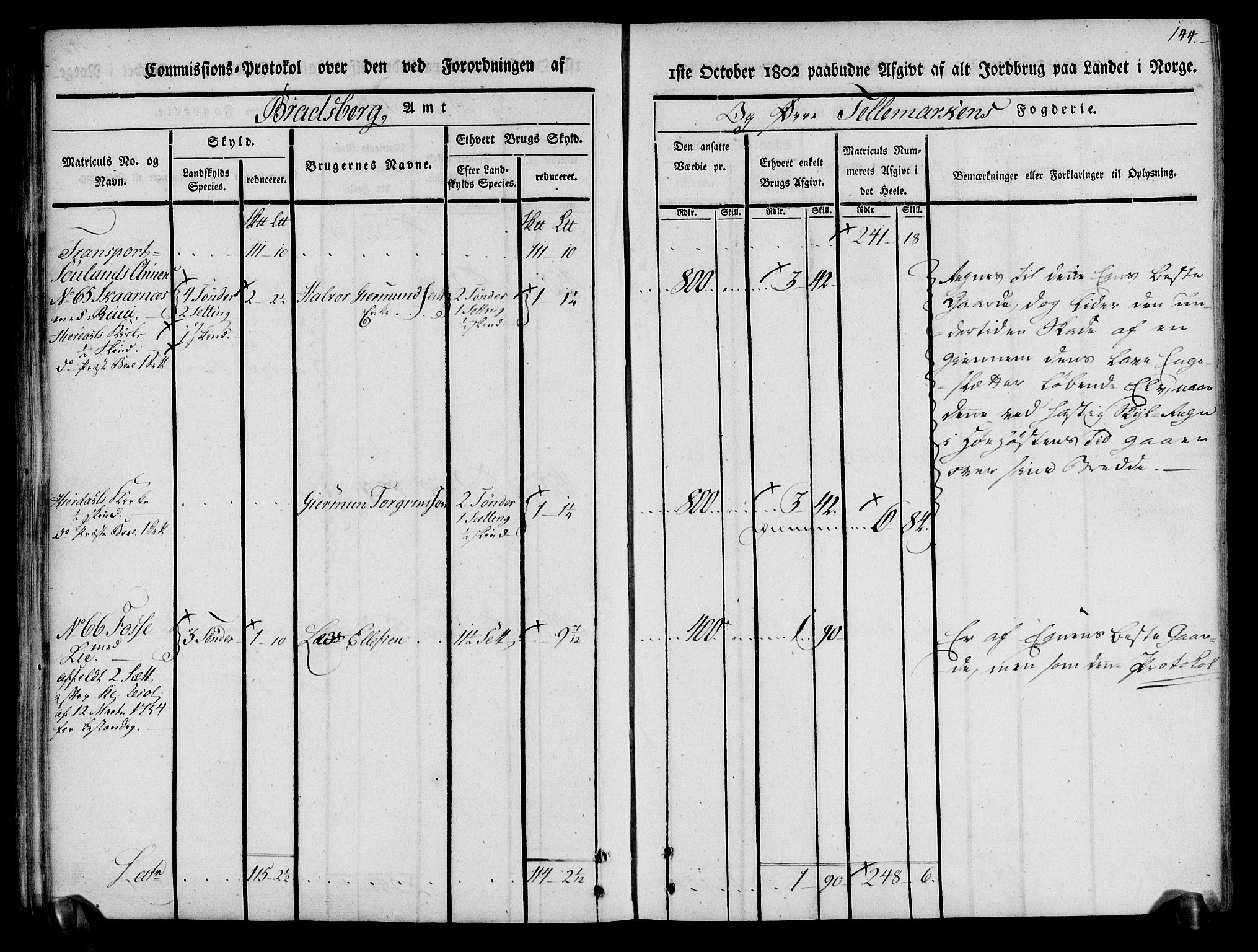 Rentekammeret inntil 1814, Realistisk ordnet avdeling, AV/RA-EA-4070/N/Ne/Nea/L0074: Øvre Telemarken fogderi. Kommisjonsprotokoll for fogderiets østre del - Tinn, Hjartdal og Seljord prestegjeld., 1803, p. 144