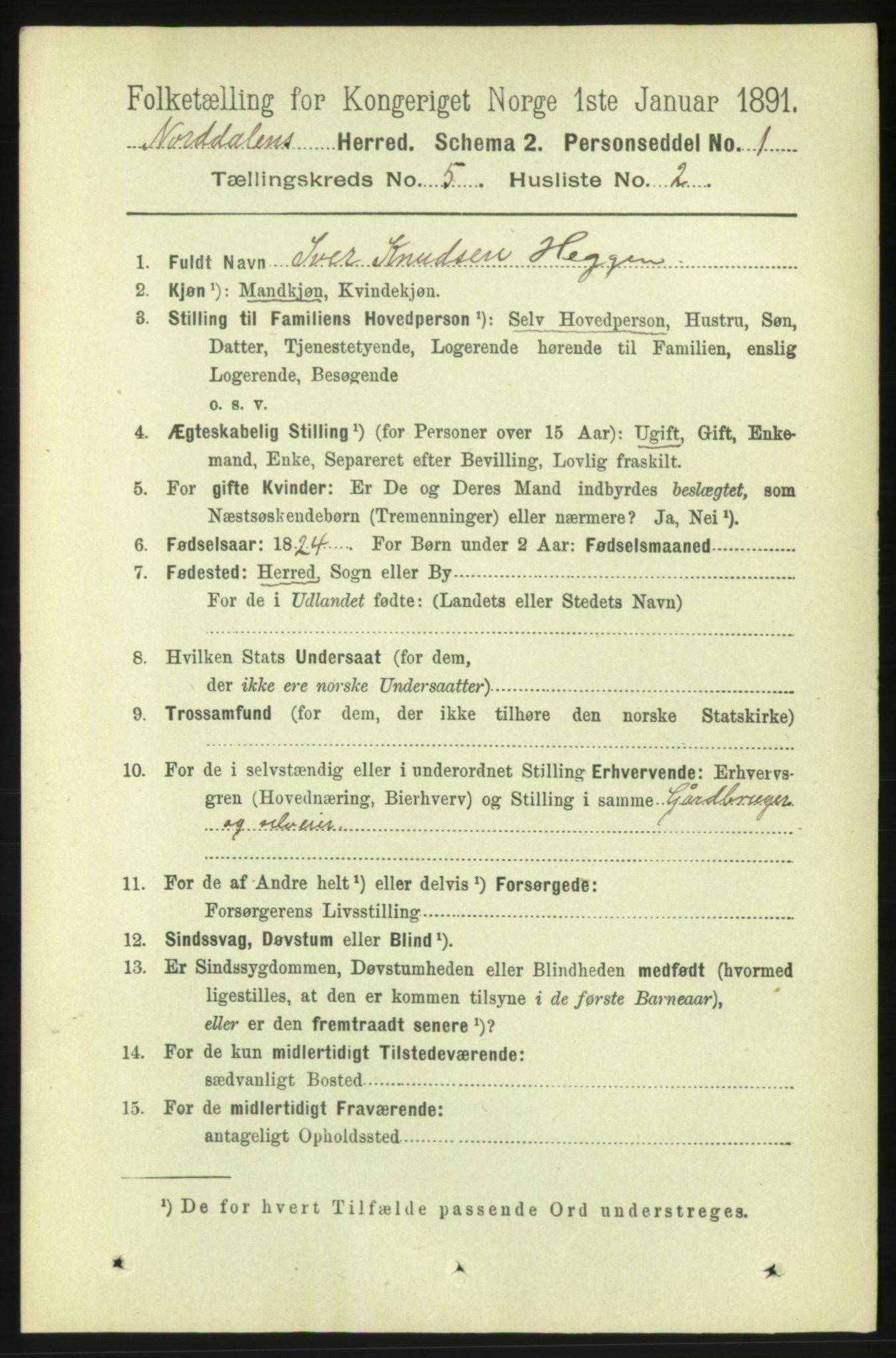 RA, 1891 census for 1524 Norddal, 1891, p. 1004