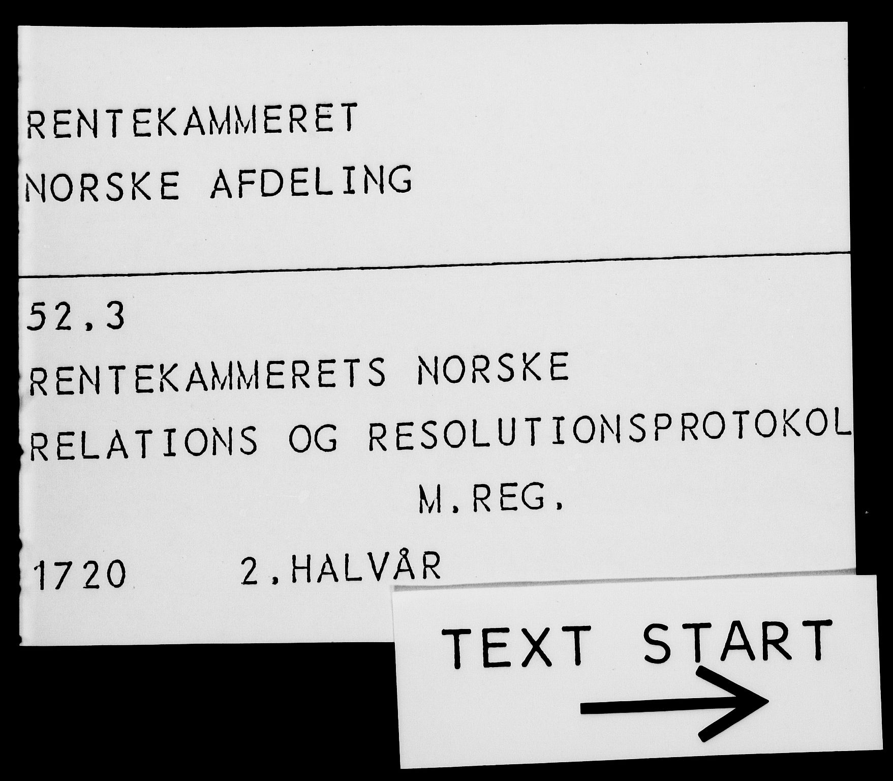 Rentekammeret, Kammerkanselliet, RA/EA-3111/G/Gf/Gfa/L0003: Norsk relasjons- og resolusjonsprotokoll (merket RK 52.3), 1720, p. 1