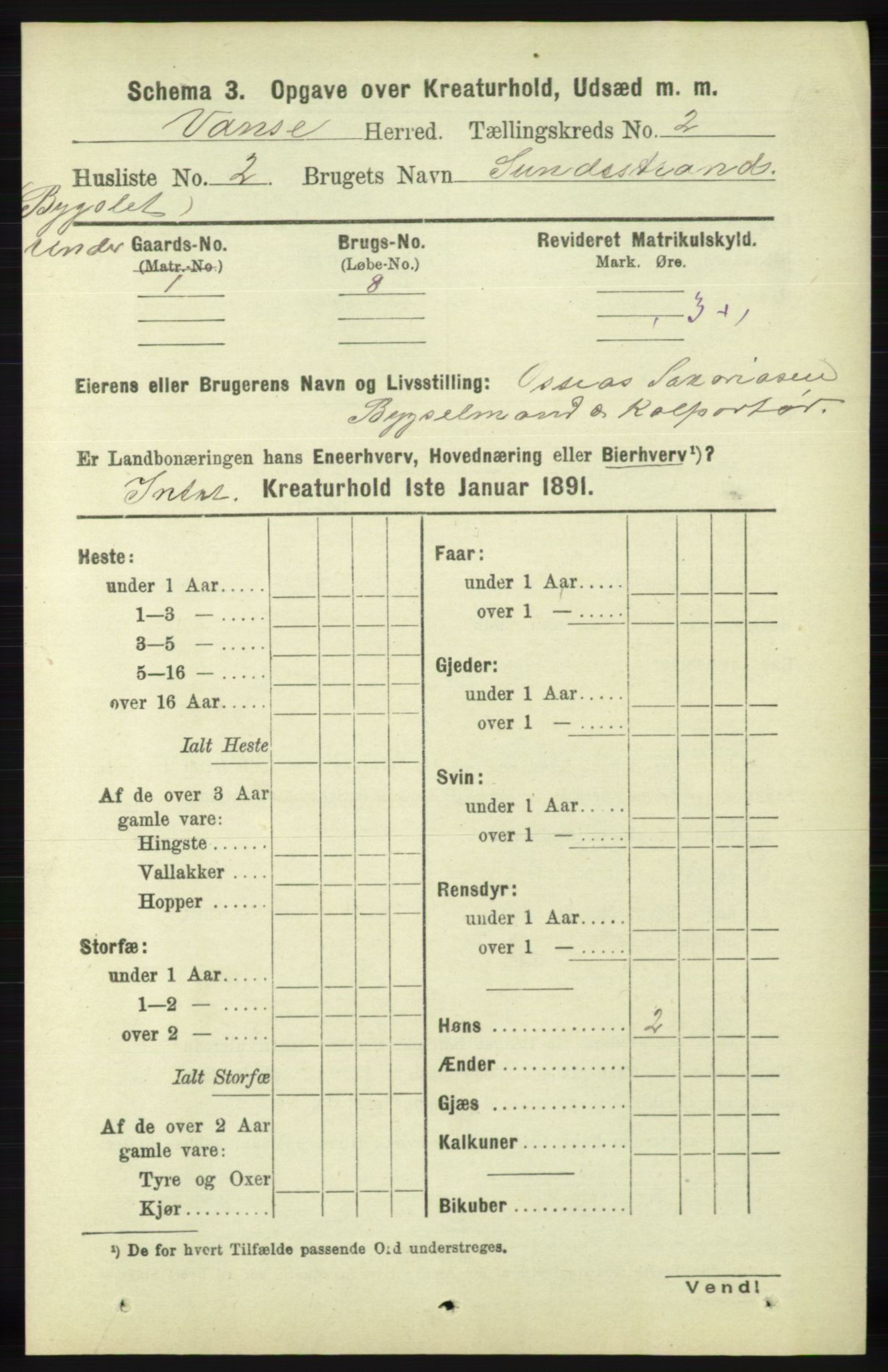 RA, 1891 census for 1041 Vanse, 1891, p. 7964