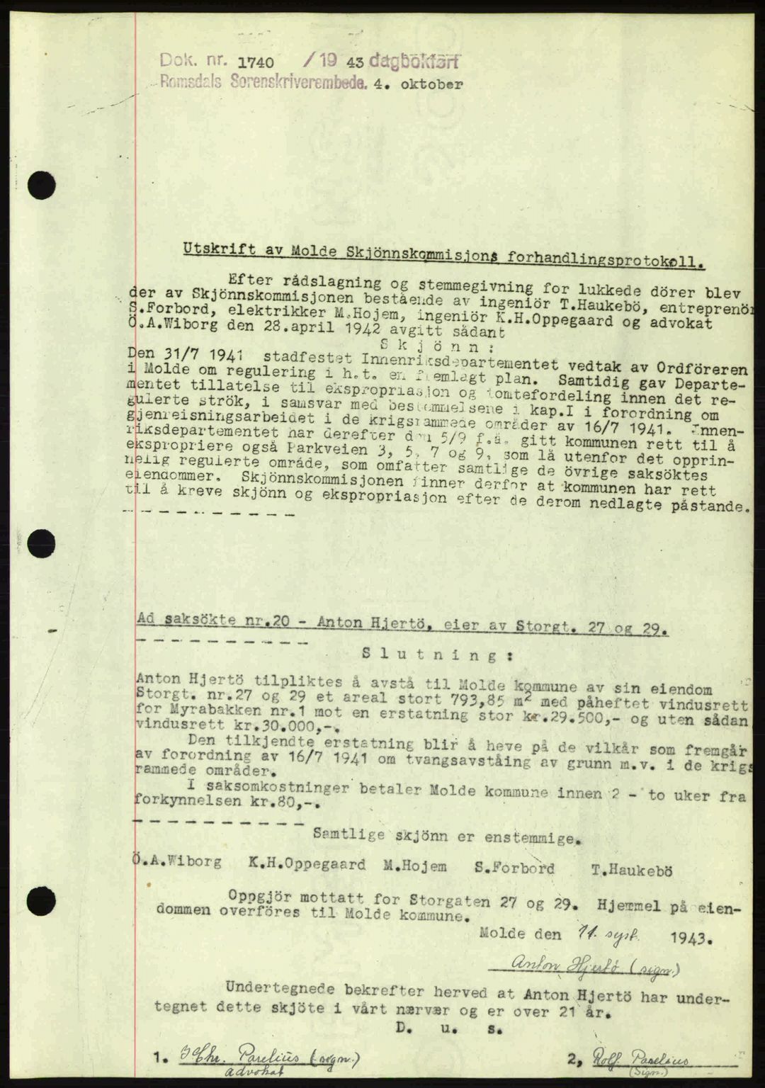 Romsdal sorenskriveri, AV/SAT-A-4149/1/2/2C: Mortgage book no. A15, 1943-1944, Diary no: : 1740/1943