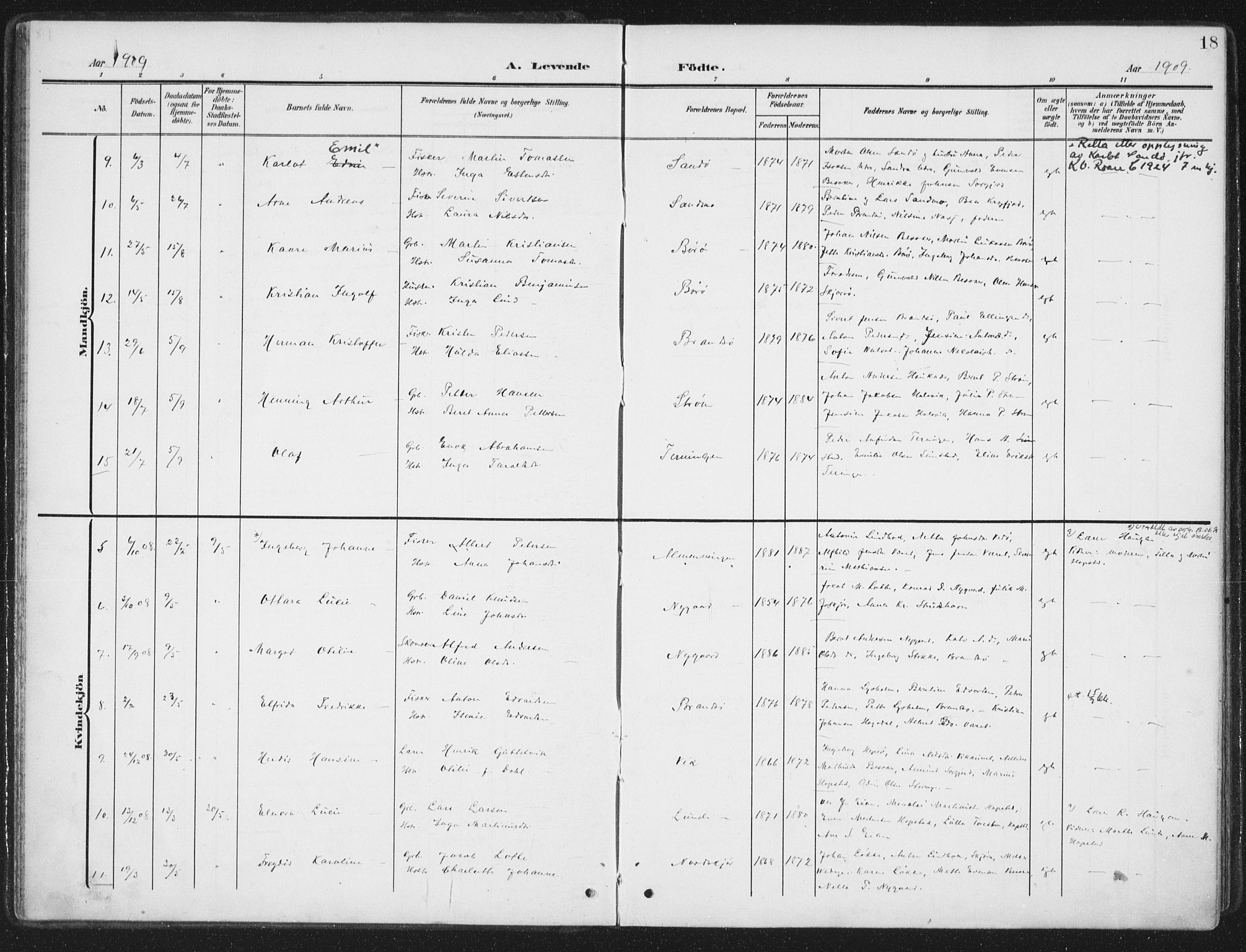 Ministerialprotokoller, klokkerbøker og fødselsregistre - Sør-Trøndelag, SAT/A-1456/657/L0709: Parish register (official) no. 657A10, 1905-1919, p. 18