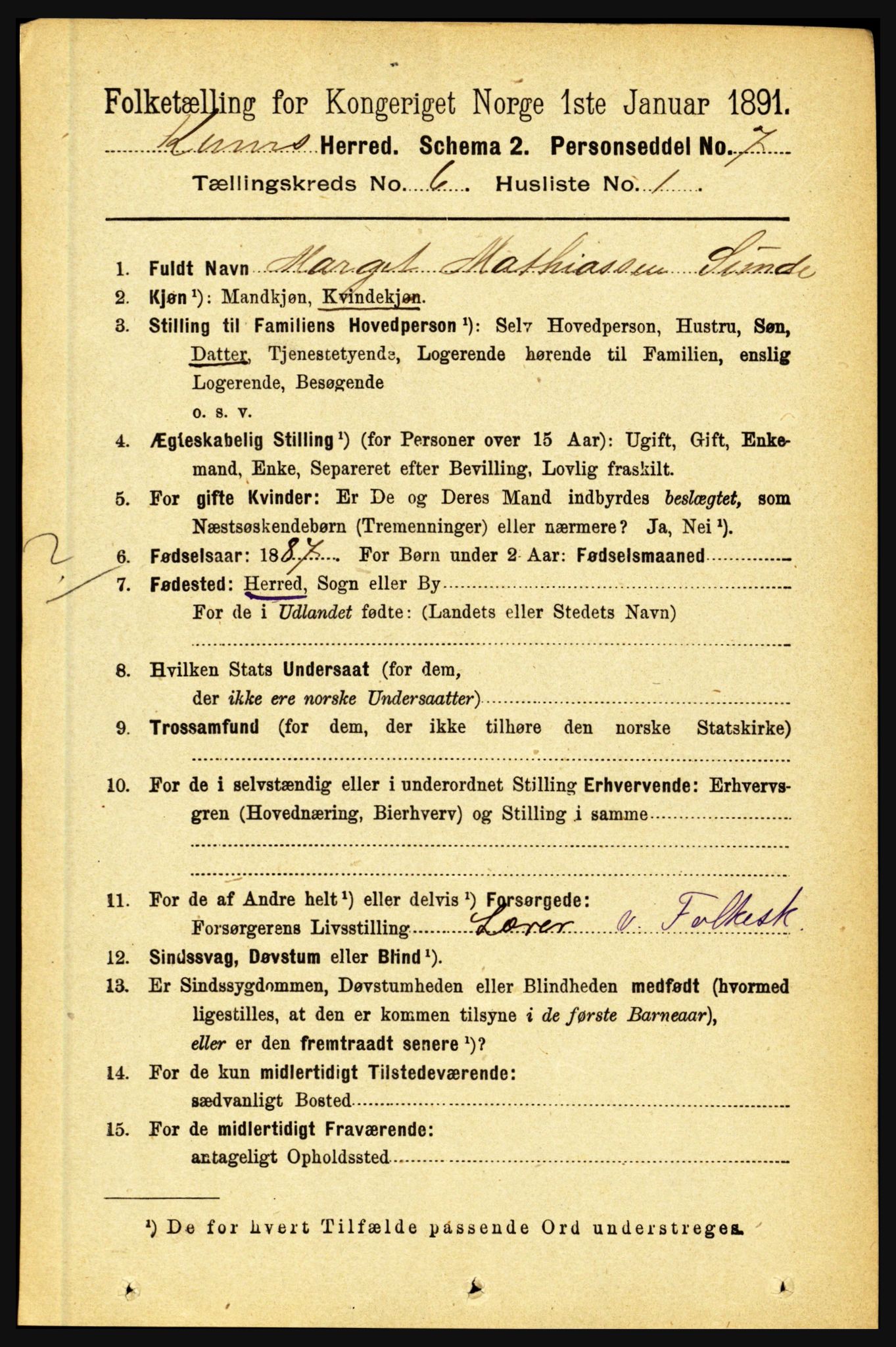 RA, 1891 census for 1437 Kinn, 1891, p. 2283