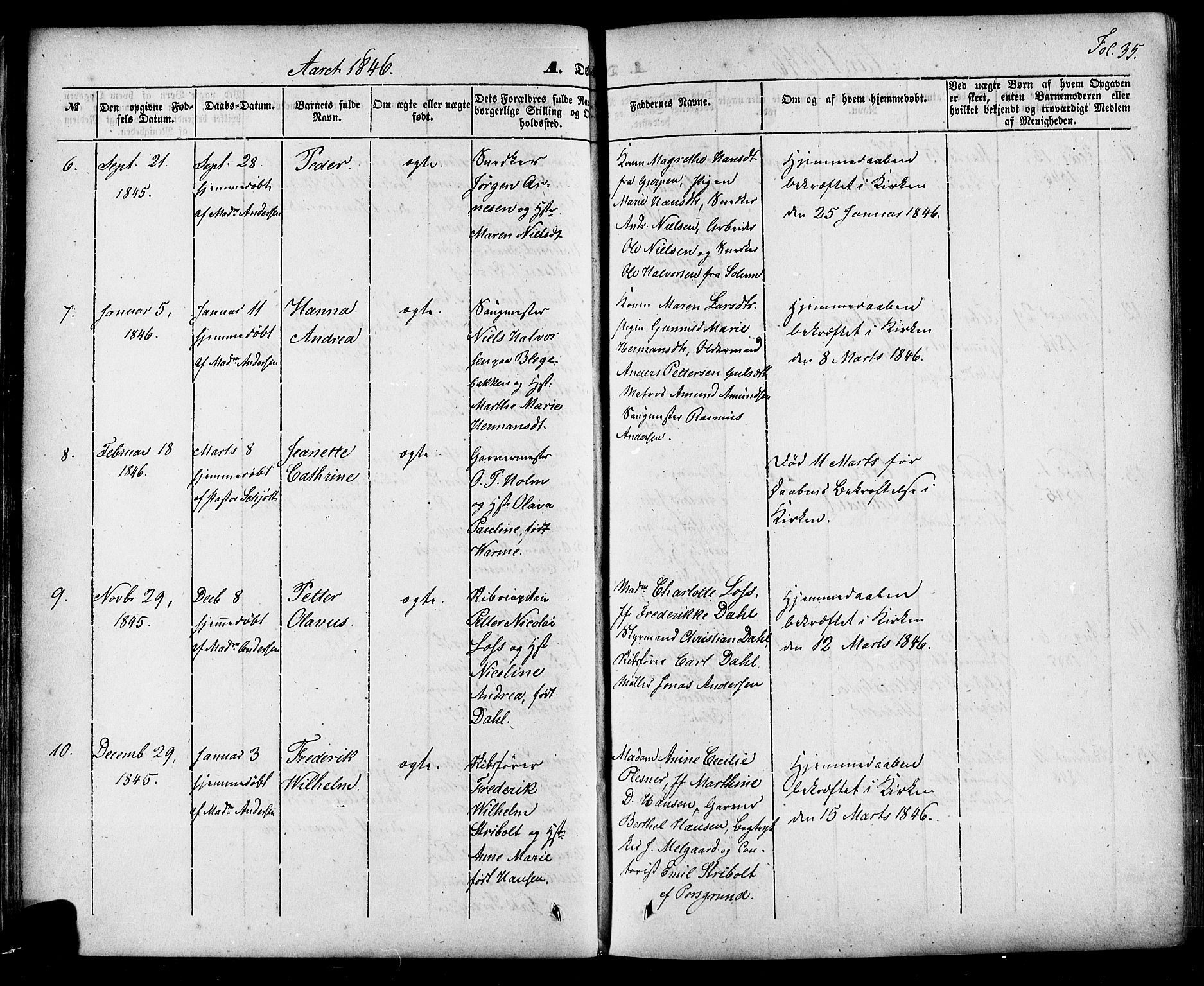 Skien kirkebøker, AV/SAKO-A-302/F/Fa/L0006a: Parish register (official) no. 6A, 1843-1856, p. 35