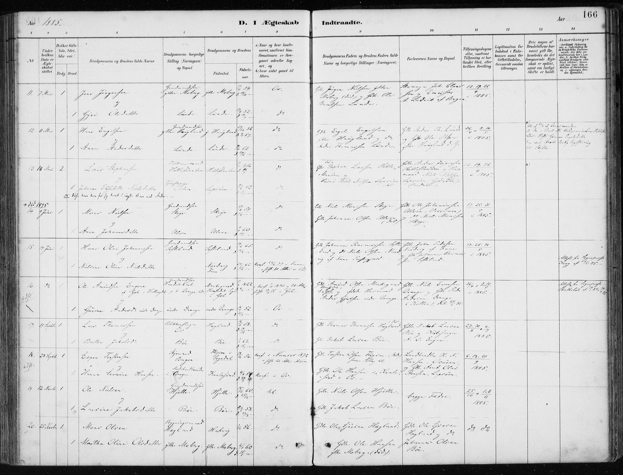 Os sokneprestembete, SAB/A-99929: Parish register (official) no. B 1, 1885-1902, p. 166