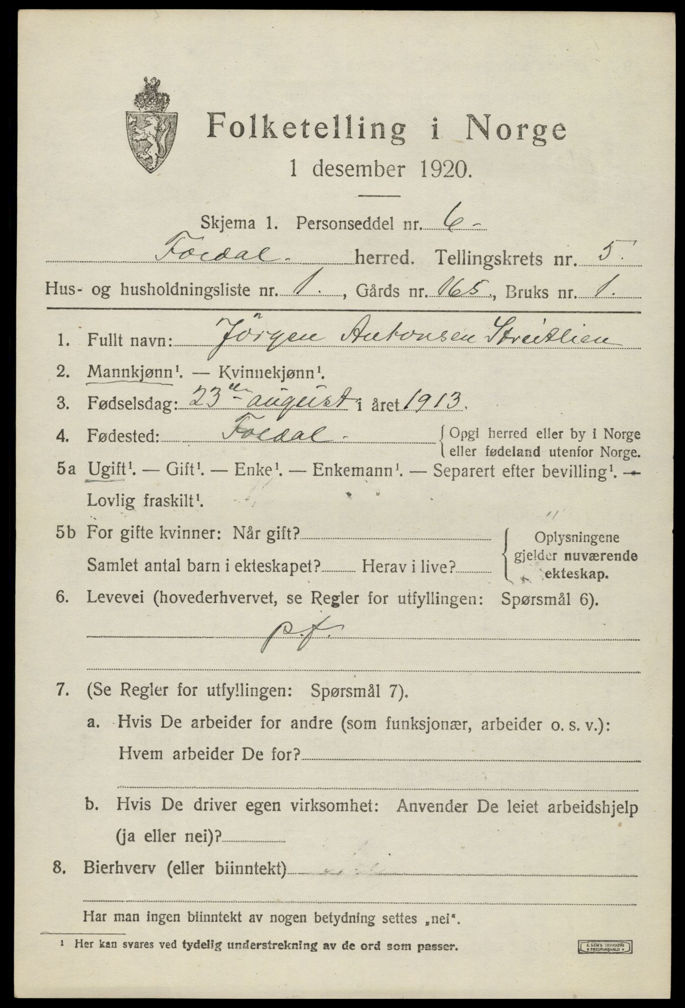 SAH, 1920 census for Folldal, 1920, p. 2993