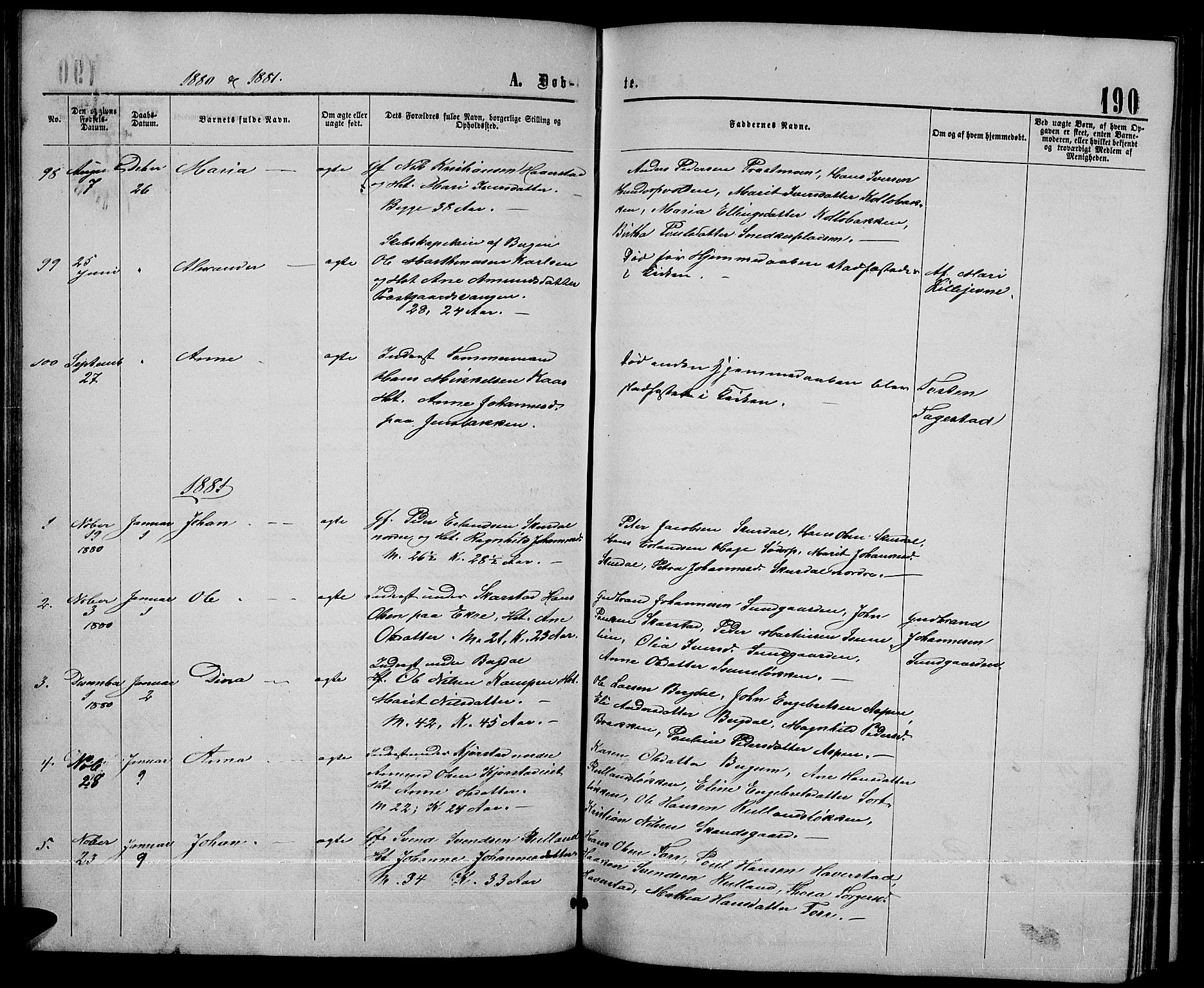 Sør-Fron prestekontor, SAH/PREST-010/H/Ha/Hab/L0002: Parish register (copy) no. 2, 1864-1883, p. 190