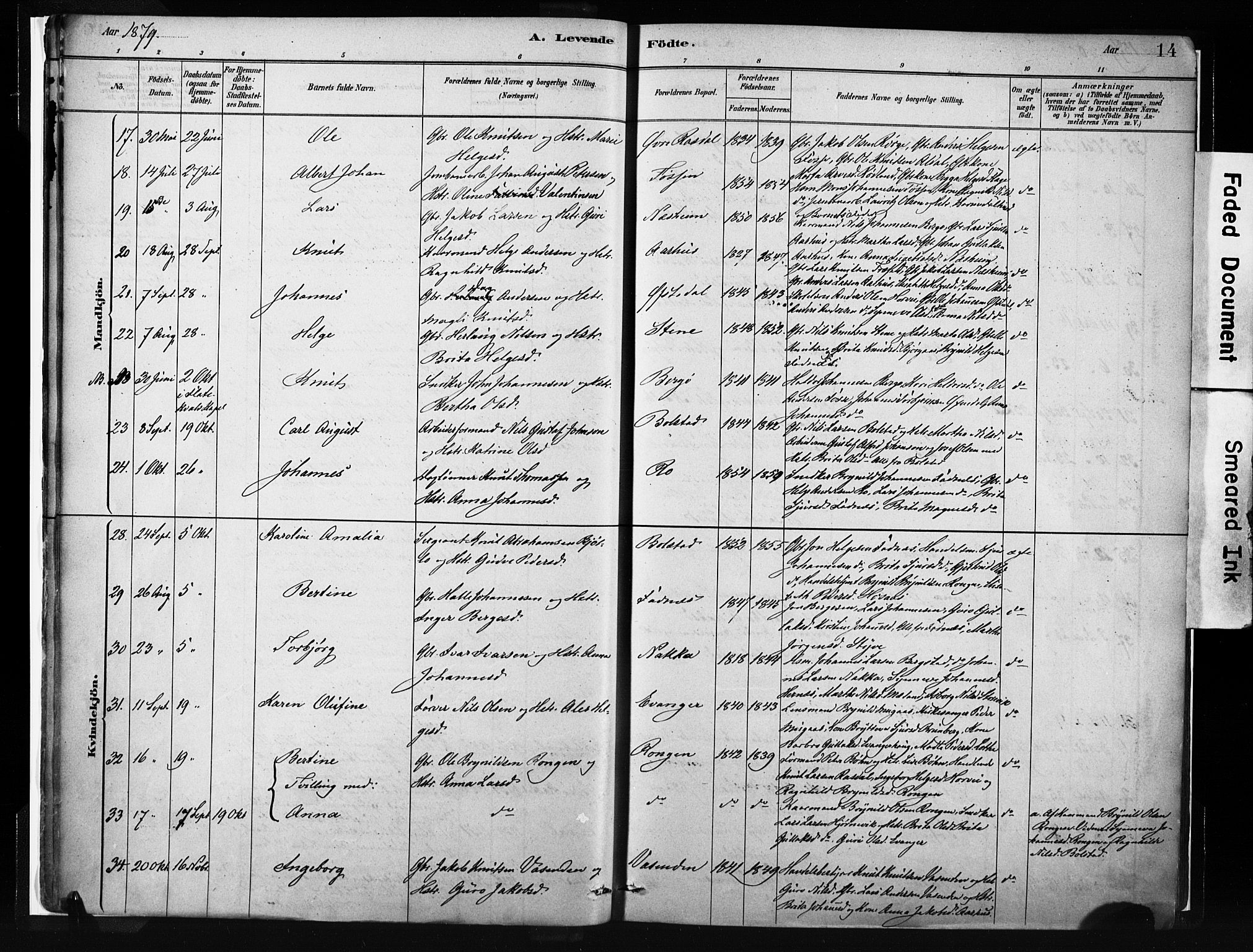 Evanger sokneprestembete, SAB/A-99924: Parish register (official) no. A 1, 1877-1899, p. 14