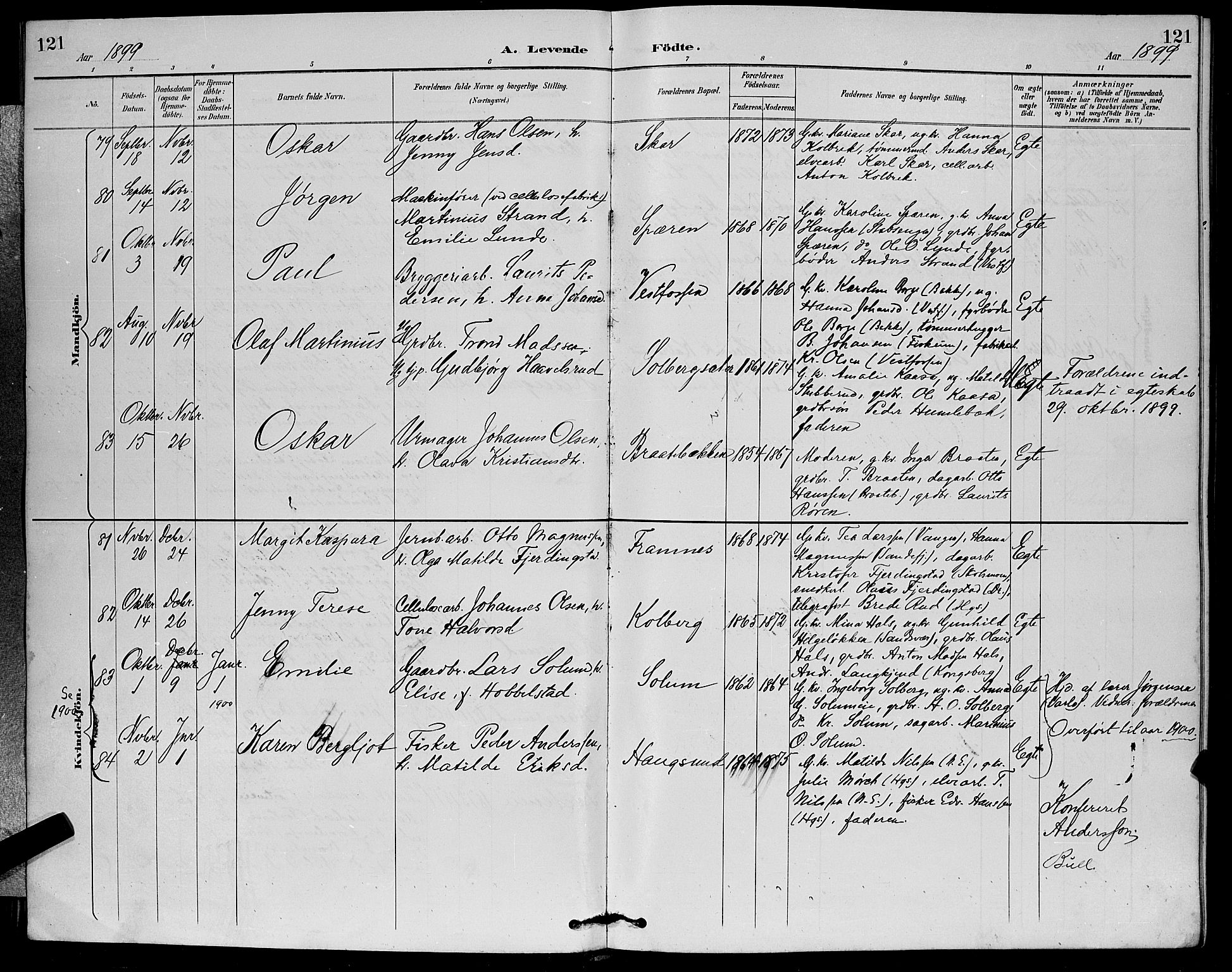 Eiker kirkebøker, SAKO/A-4/G/Ga/L0007: Parish register (copy) no. I 7, 1893-1902, p. 121