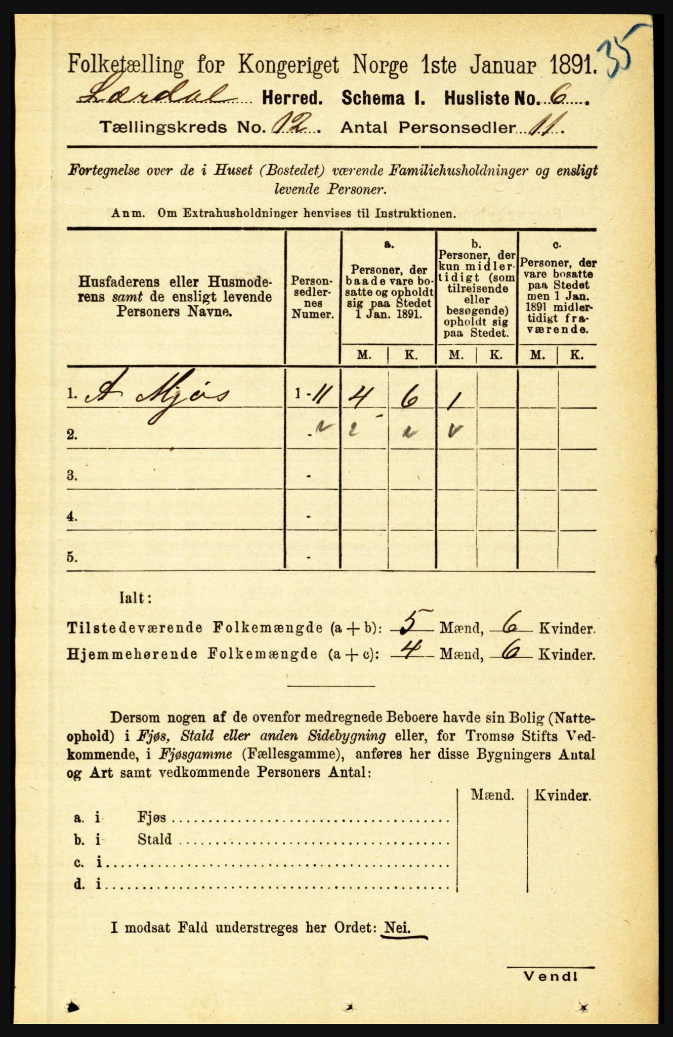 RA, 1891 census for 1422 Lærdal, 1891, p. 2524