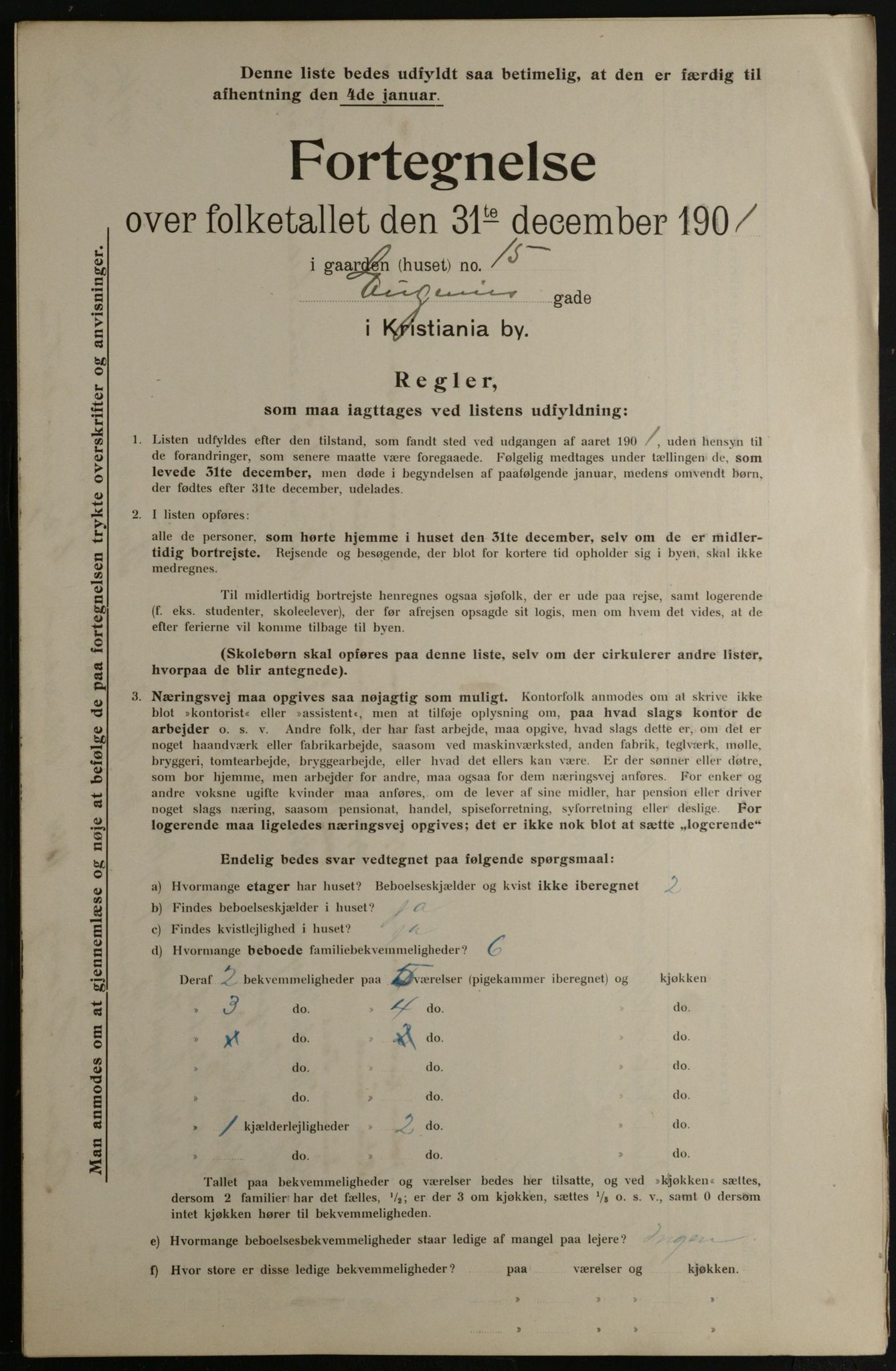 OBA, Municipal Census 1901 for Kristiania, 1901, p. 3677