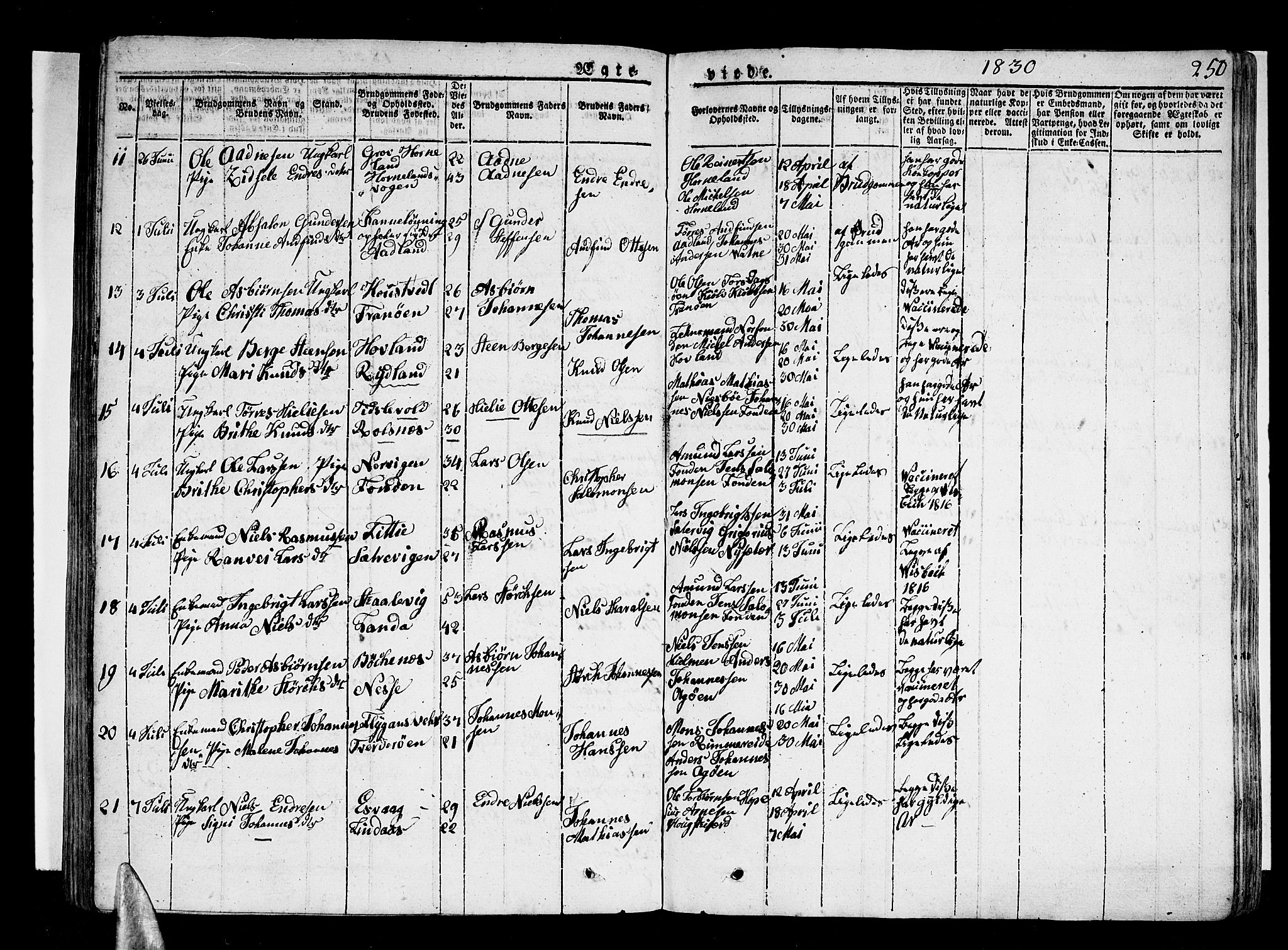 Stord sokneprestembete, SAB/A-78201/H/Haa: Parish register (official) no. A 6, 1826-1840, p. 250