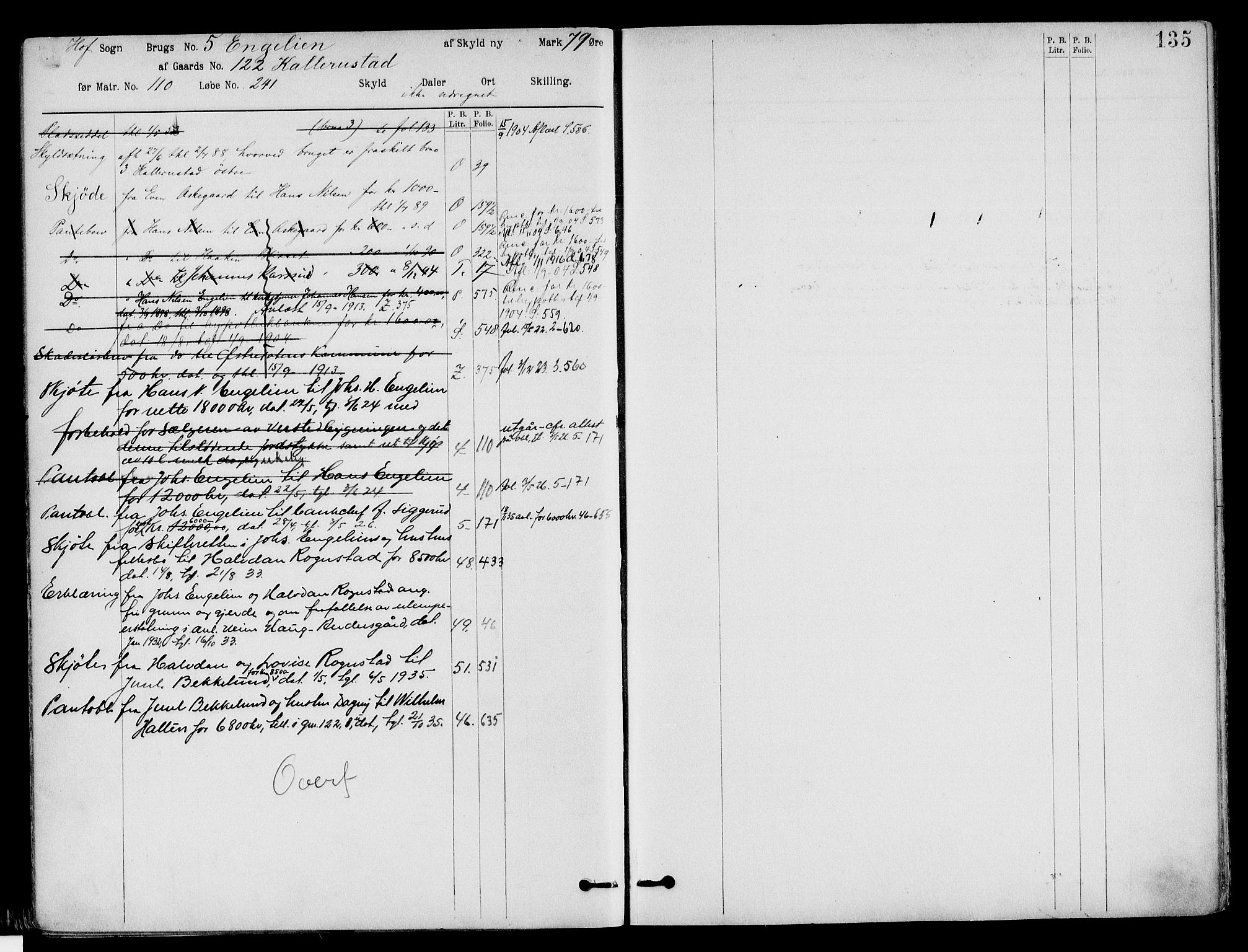 Toten tingrett, SAH/TING-006/H/Ha/Haa/L0032: Mortgage register no. 32, 1908, p. 135