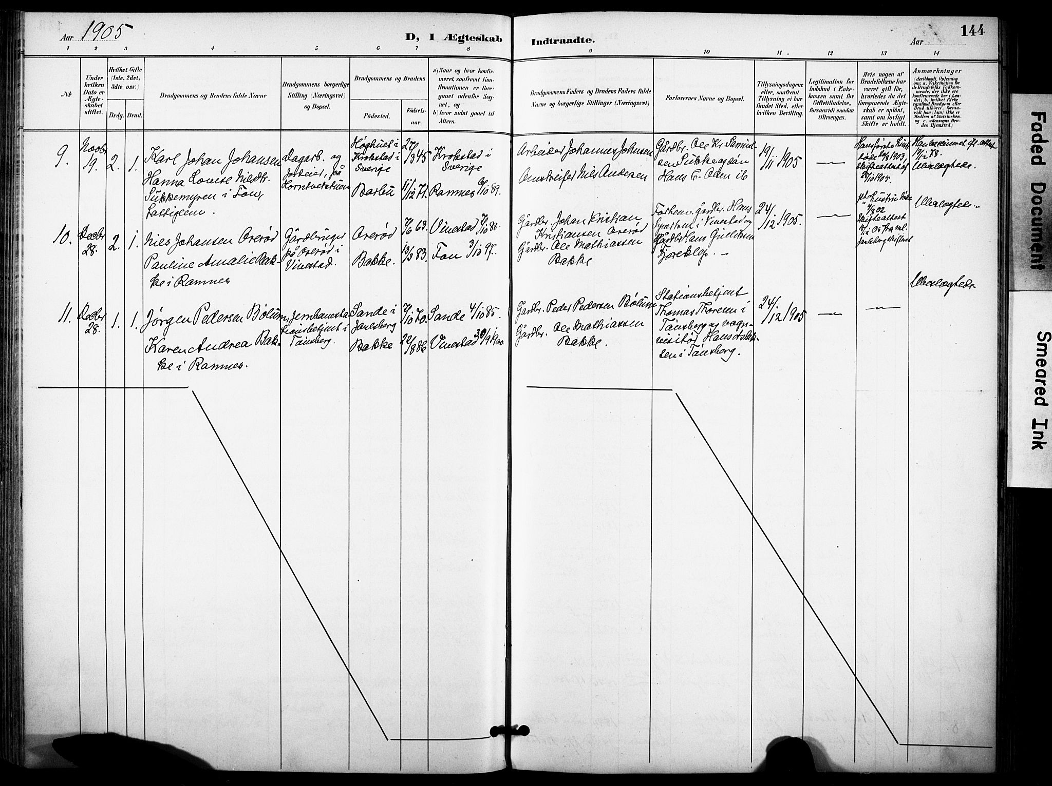 Ramnes kirkebøker, AV/SAKO-A-314/F/Fa/L0008: Parish register (official) no. I 8, 1896-1913, p. 144