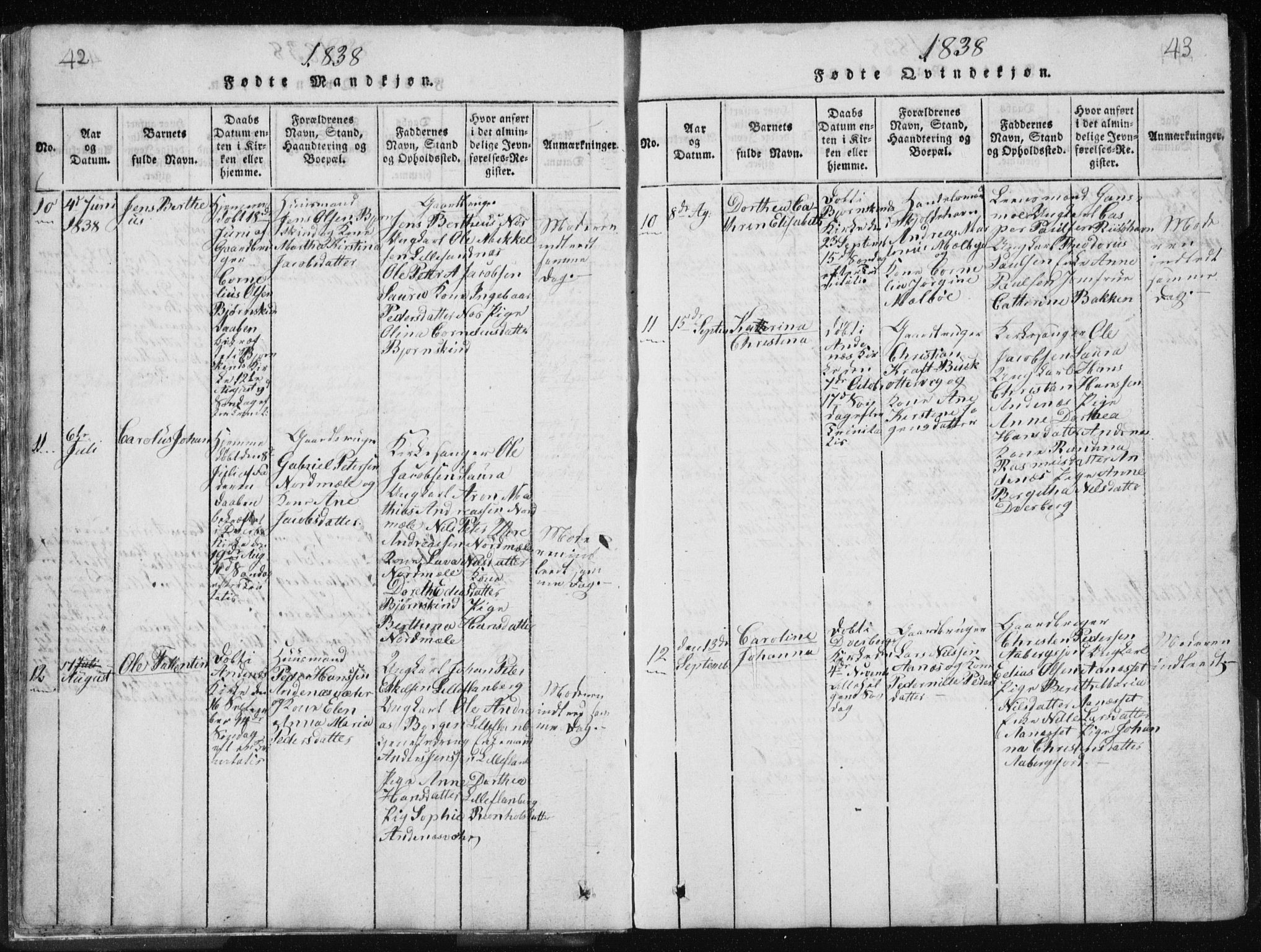 Ministerialprotokoller, klokkerbøker og fødselsregistre - Nordland, AV/SAT-A-1459/897/L1411: Parish register (copy) no. 897C01, 1820-1866, p. 42-43