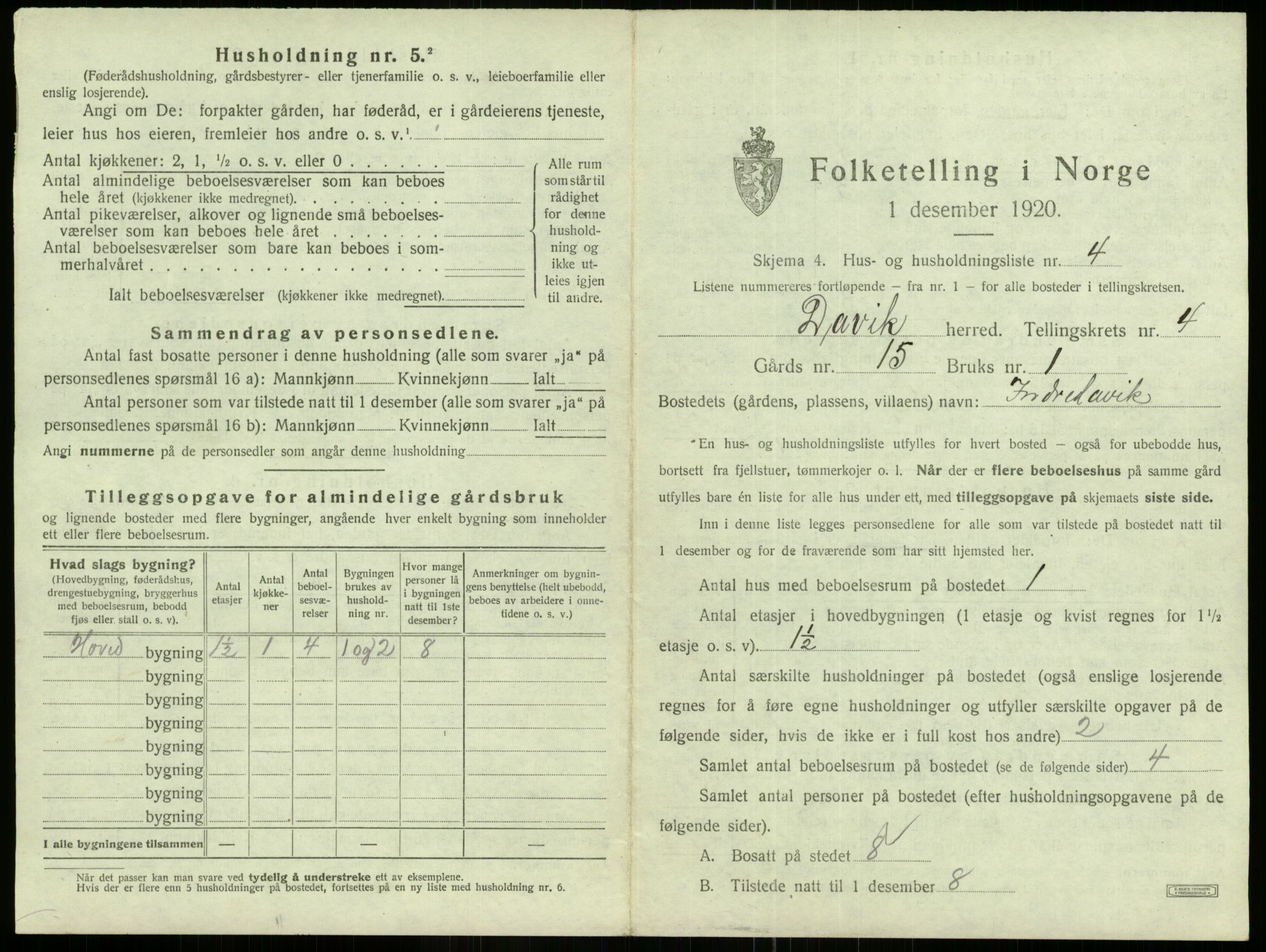 SAB, 1920 census for Davik, 1920, p. 205