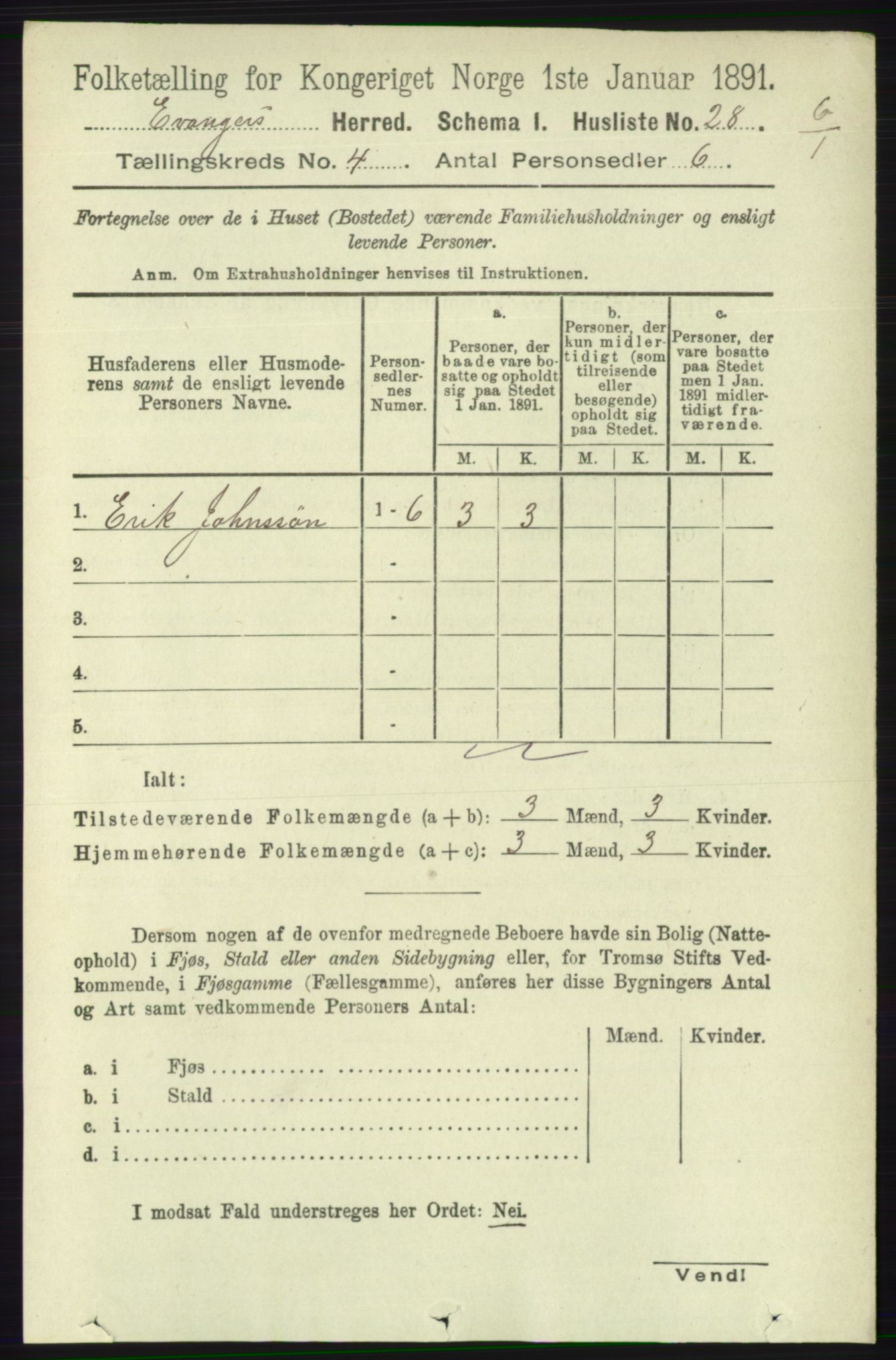 RA, 1891 census for 1237 Evanger, 1891, p. 1134