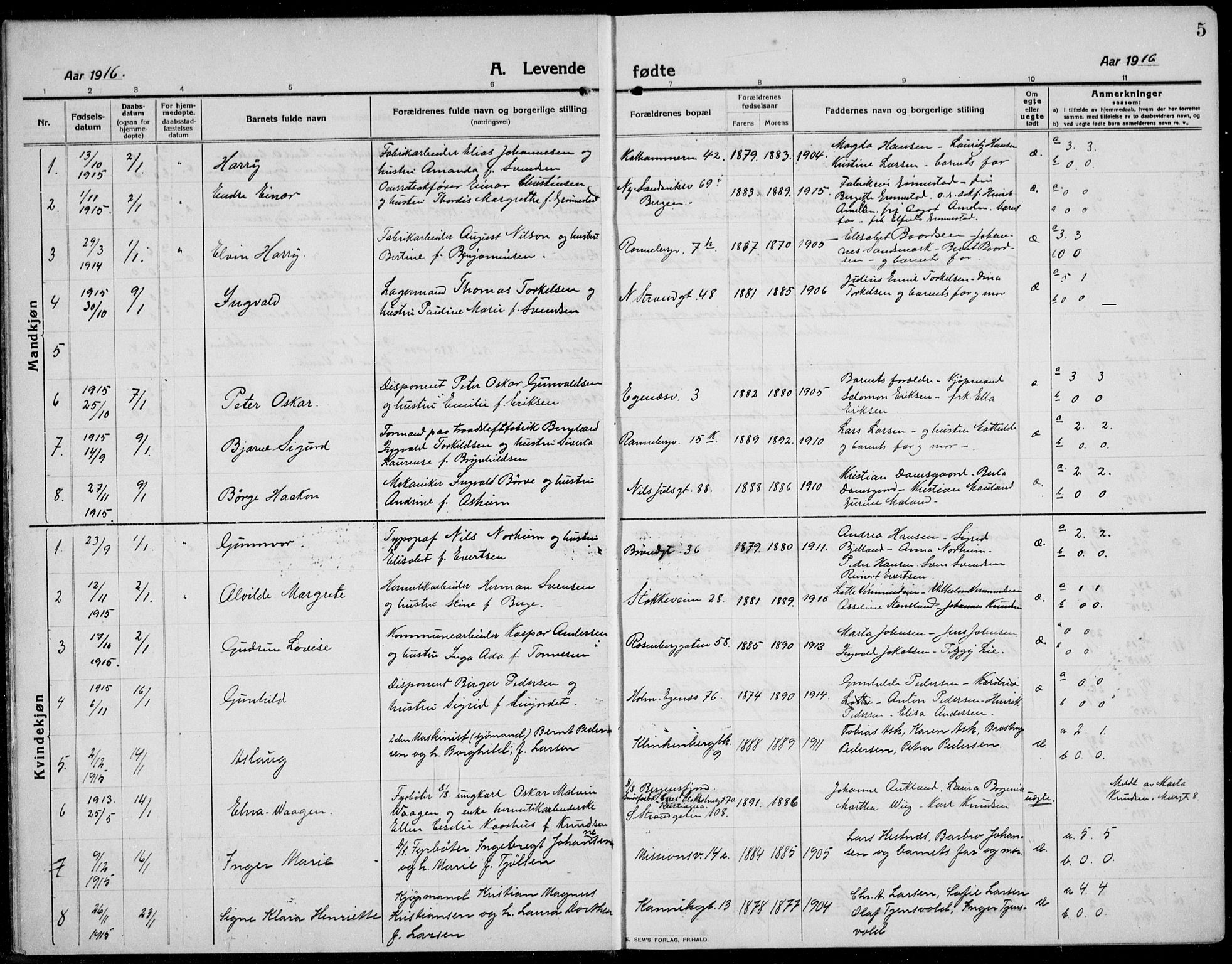 Domkirken sokneprestkontor, SAST/A-101812/001/30/30BB/L0019: Parish register (copy) no. B 19, 1915-1932, p. 5