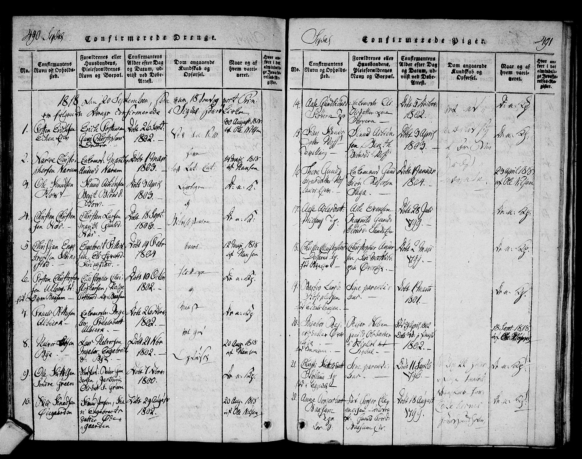 Sigdal kirkebøker, AV/SAKO-A-245/F/Fa/L0005: Parish register (official) no. I 5 /1, 1815-1829, p. 490-491