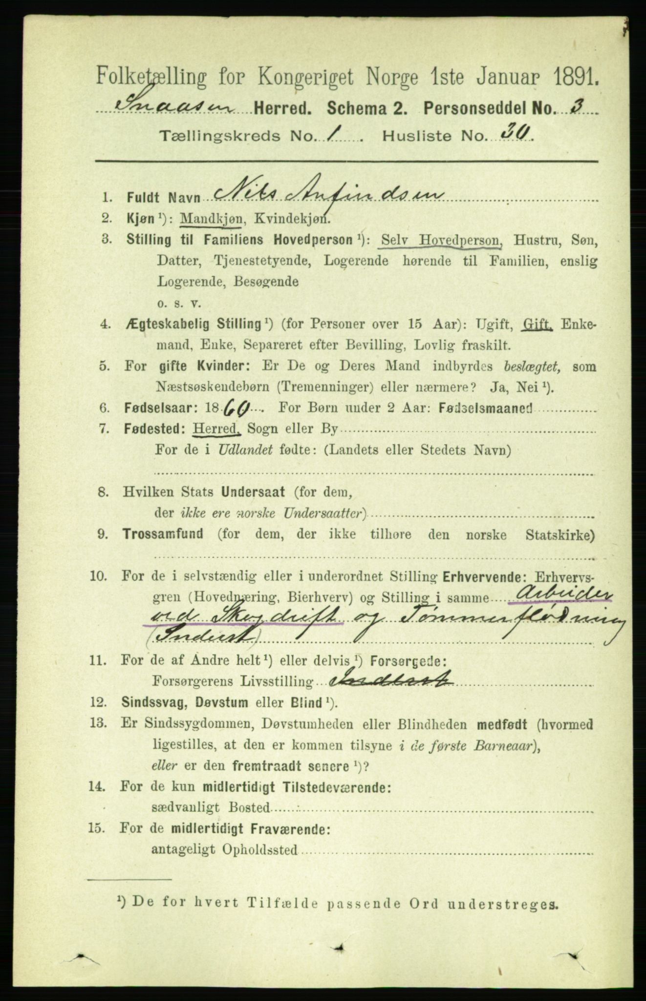 RA, 1891 census for 1736 Snåsa, 1891, p. 236