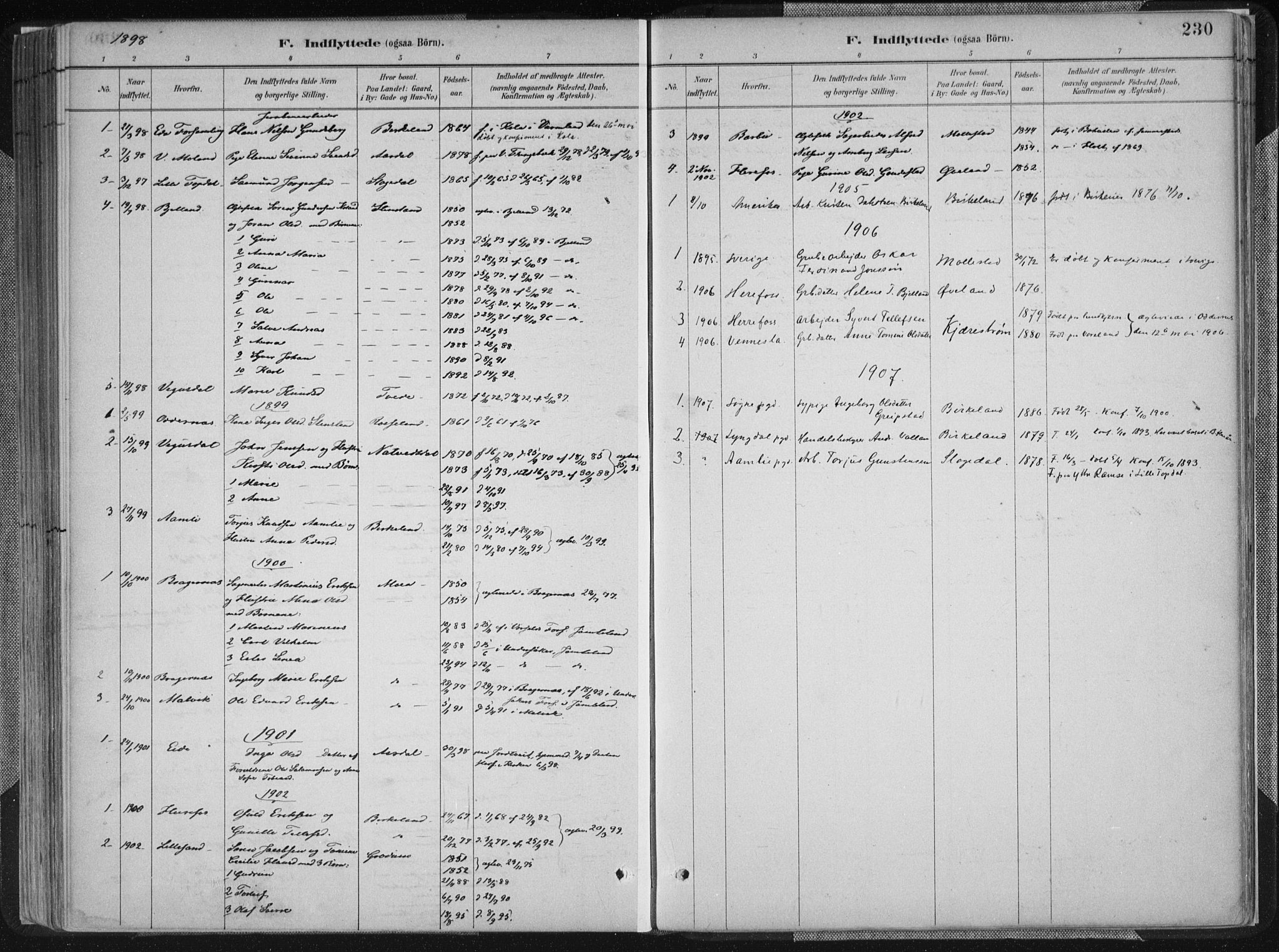 Birkenes sokneprestkontor, SAK/1111-0004/F/Fa/L0005: Parish register (official) no. A 5, 1887-1907, p. 230
