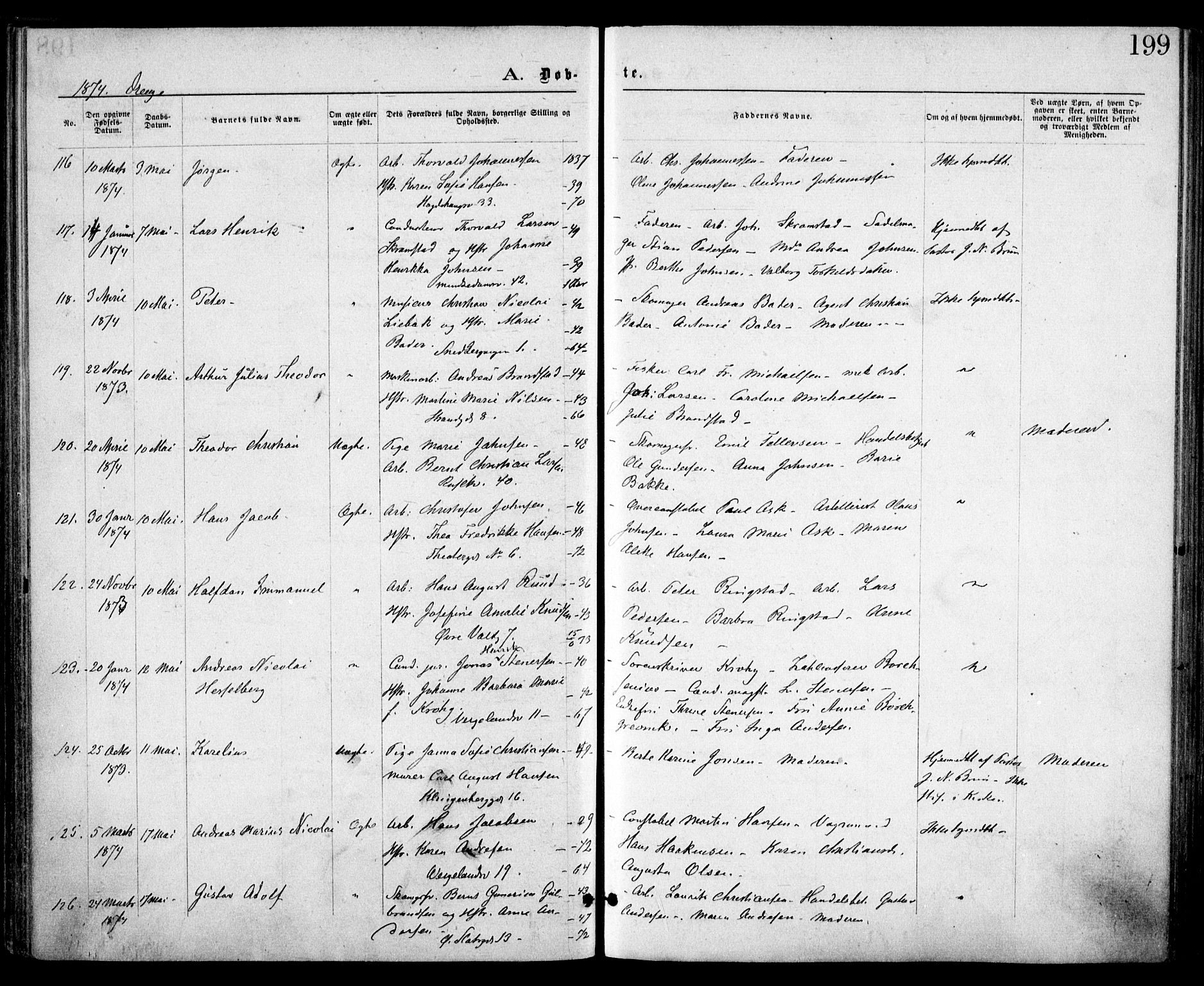 Trefoldighet prestekontor Kirkebøker, SAO/A-10882/F/Fa/L0003: Parish register (official) no. I 3, 1870-1876, p. 199