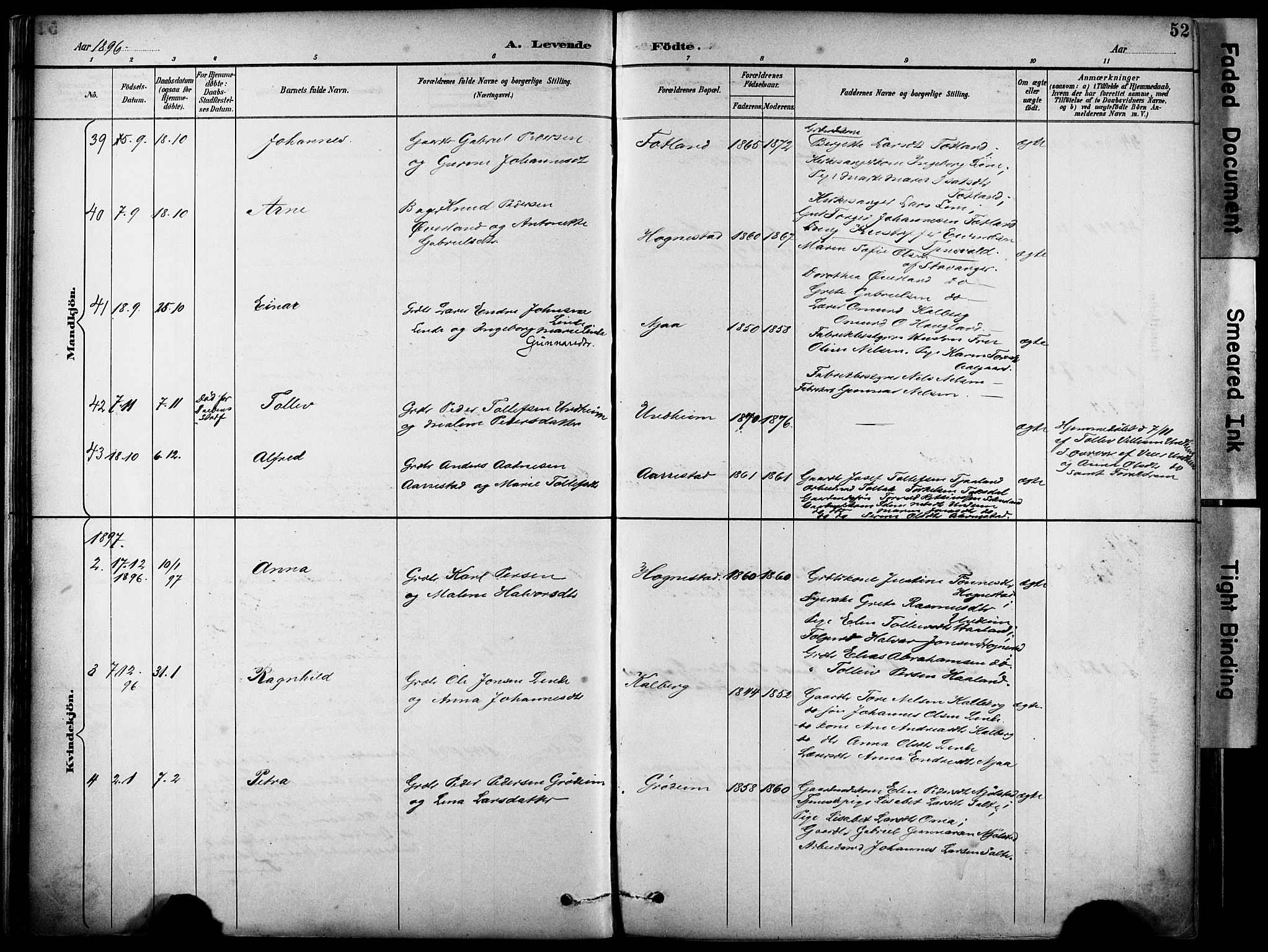 Lye sokneprestkontor, AV/SAST-A-101794/001/30BA/L0011: Parish register (official) no. A 9, 1893-1903, p. 52