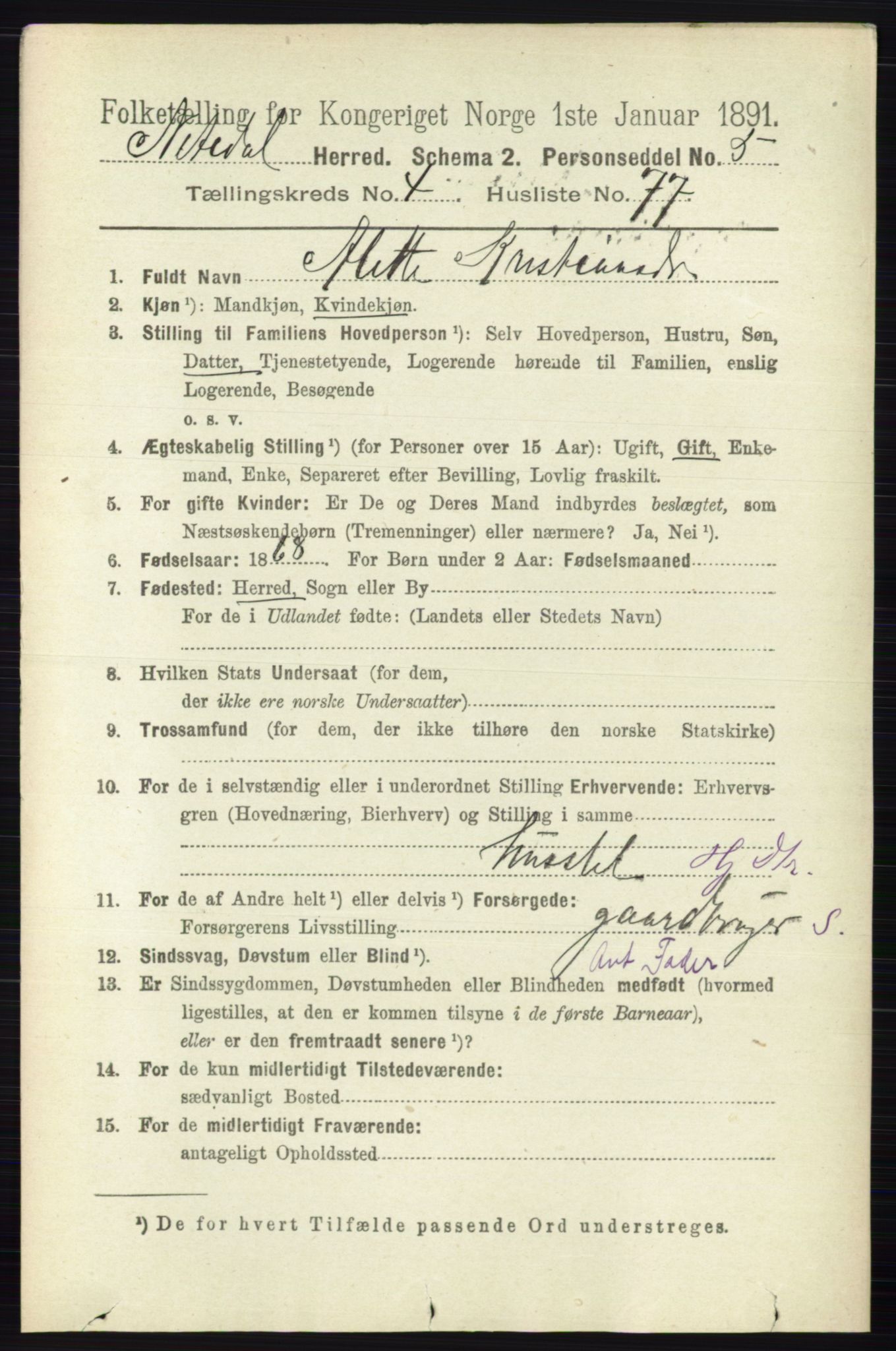 RA, 1891 census for 0233 Nittedal, 1891, p. 2111