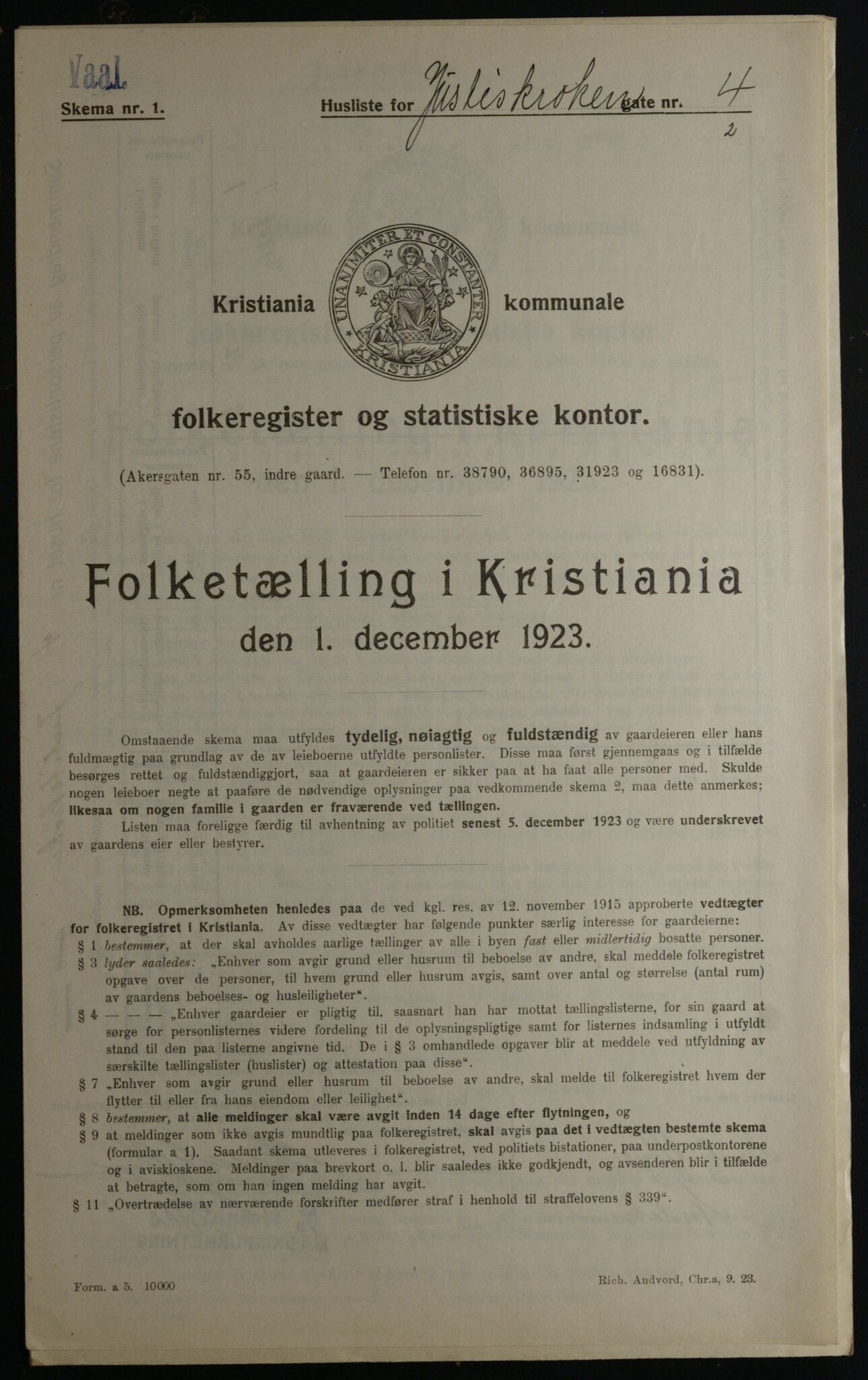 OBA, Municipal Census 1923 for Kristiania, 1923, p. 53545