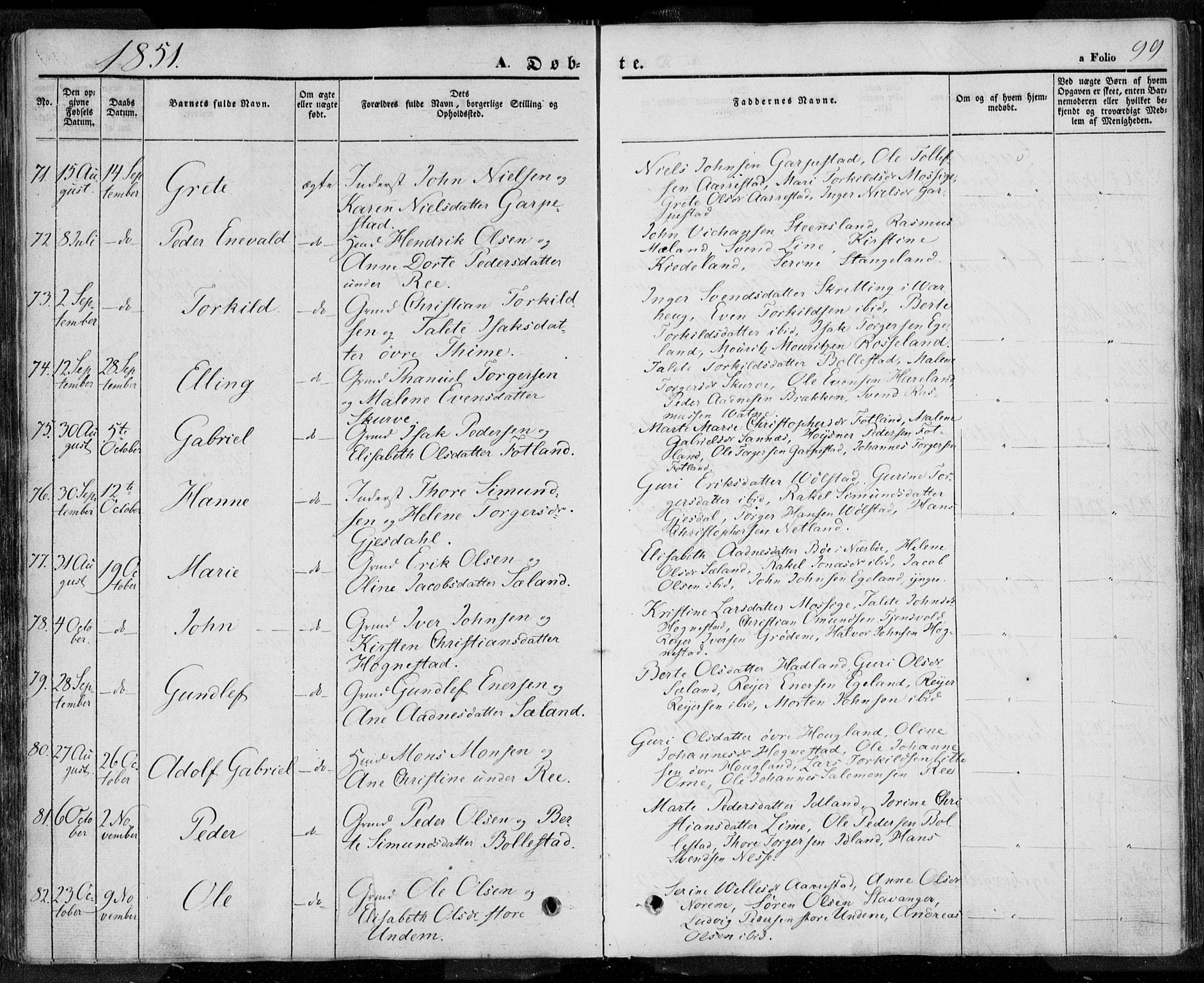 Lye sokneprestkontor, AV/SAST-A-101794/001/30BA/L0005: Parish register (official) no. A 5.1, 1842-1855, p. 99