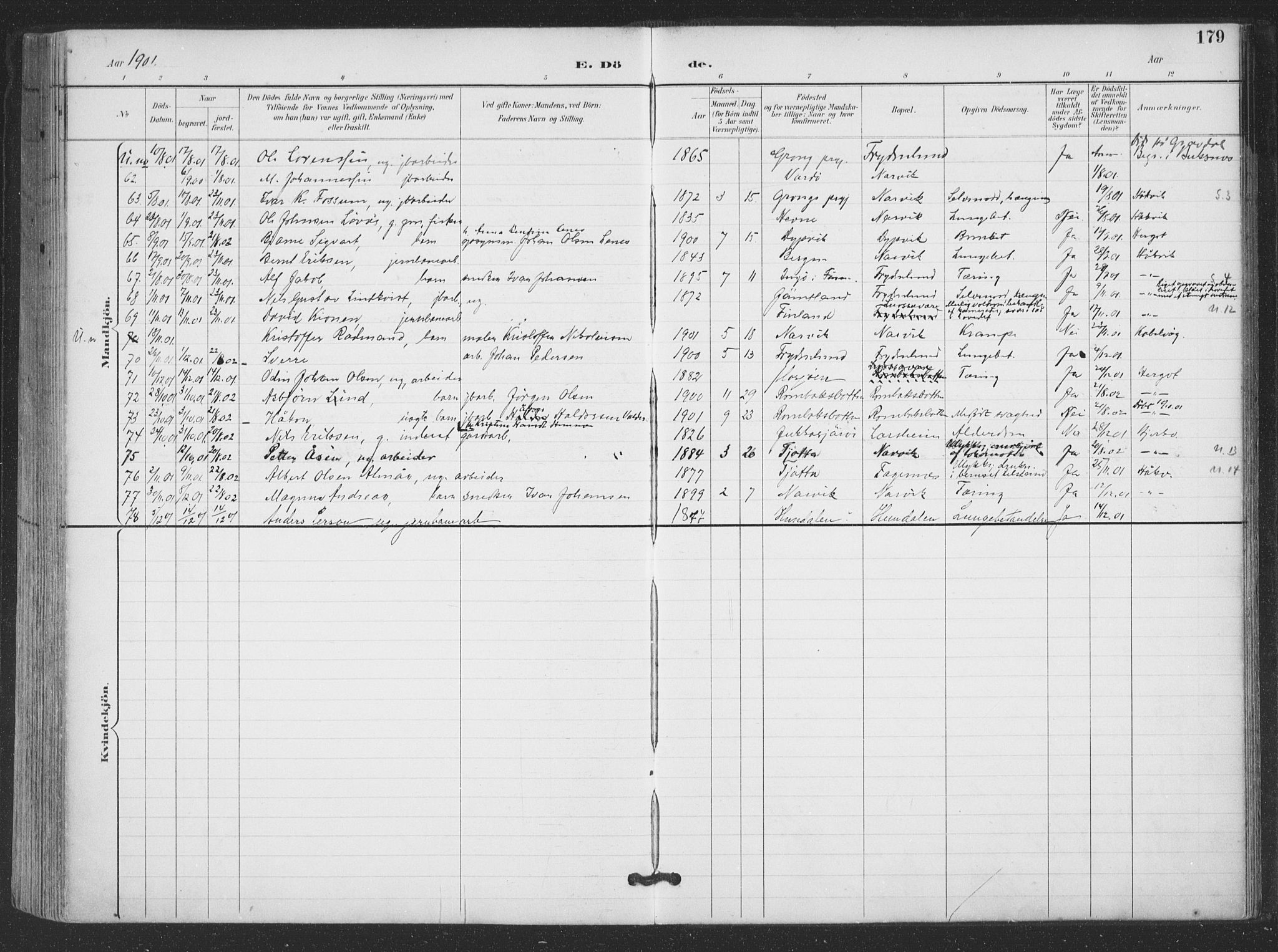 Ministerialprotokoller, klokkerbøker og fødselsregistre - Nordland, AV/SAT-A-1459/866/L0939: Parish register (official) no. 866A02, 1894-1906, p. 179